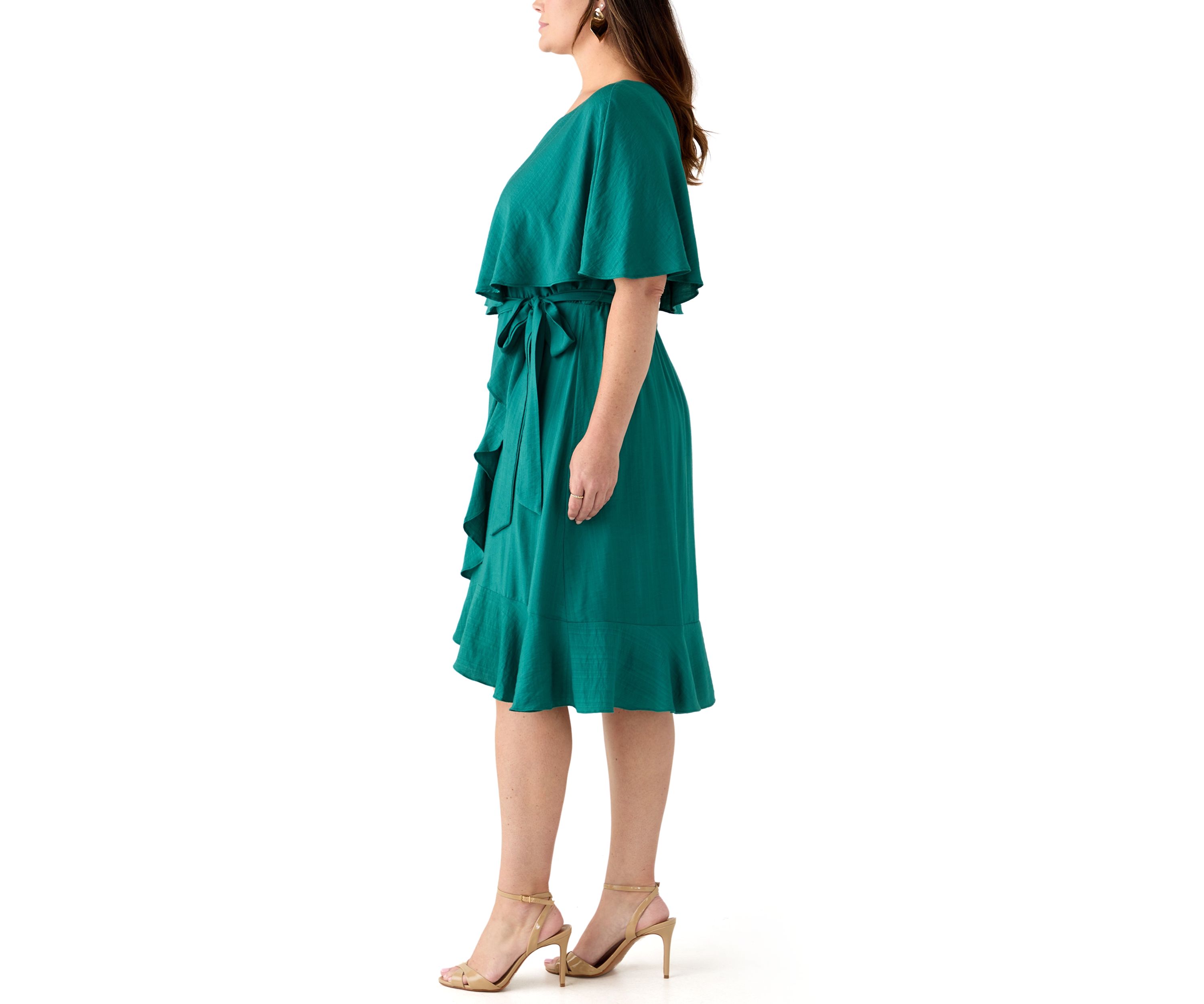Plus Size Short Sleeve Ruffle A-Line Dress