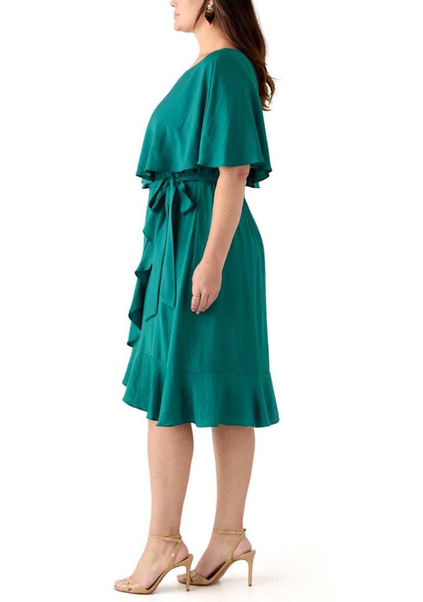 Plus Size Short Sleeve Ruffle A-Line Dress