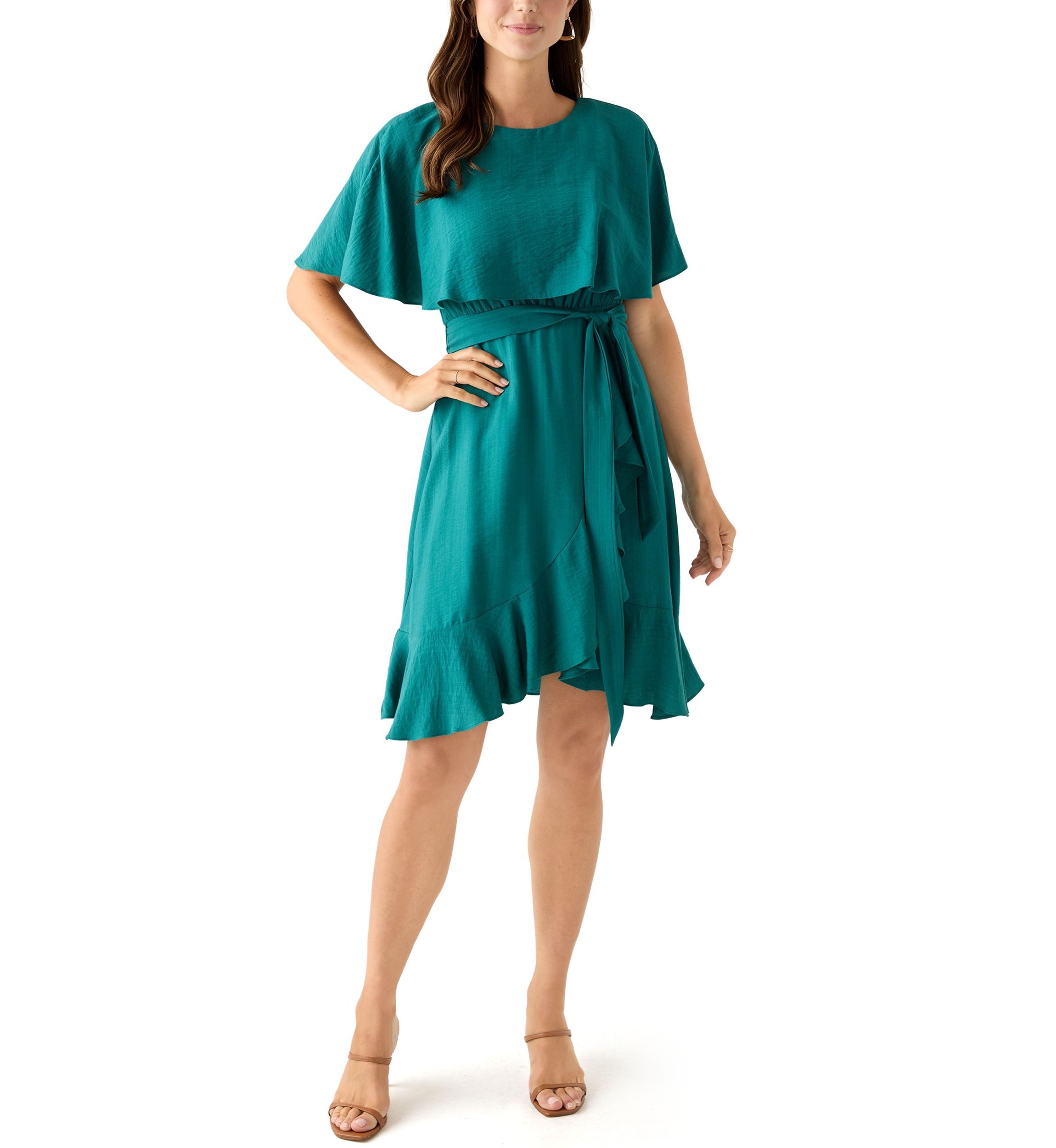 Womens Short Sleeve Crew Neck Chiffon Fit & Flare Dress