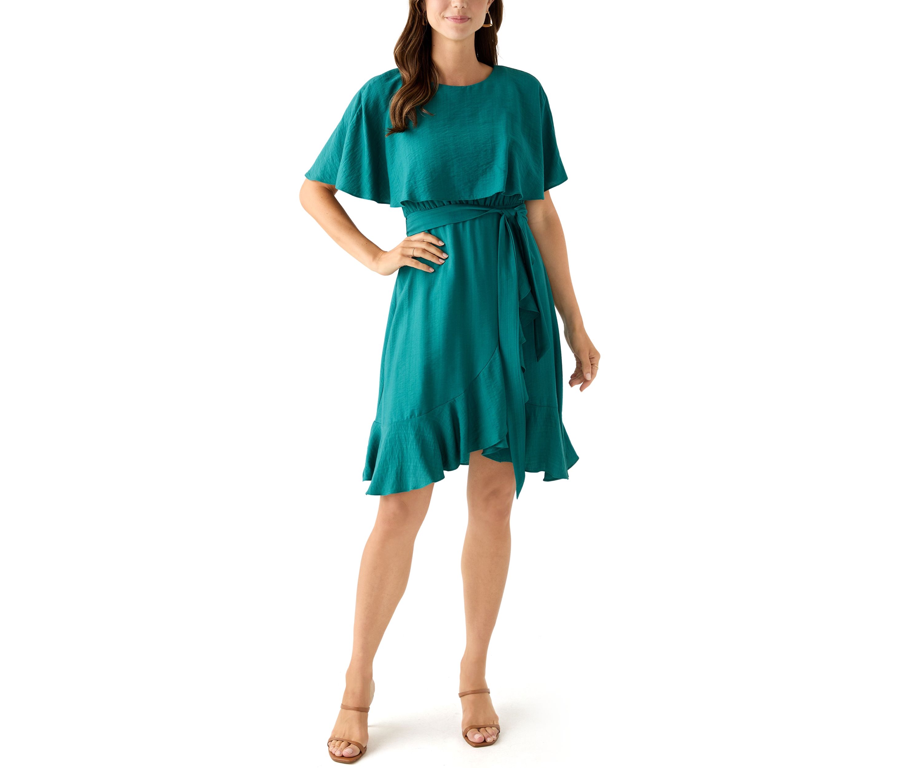 Womens Short Sleeve Crew Neck Chiffon Fit & Flare Dress