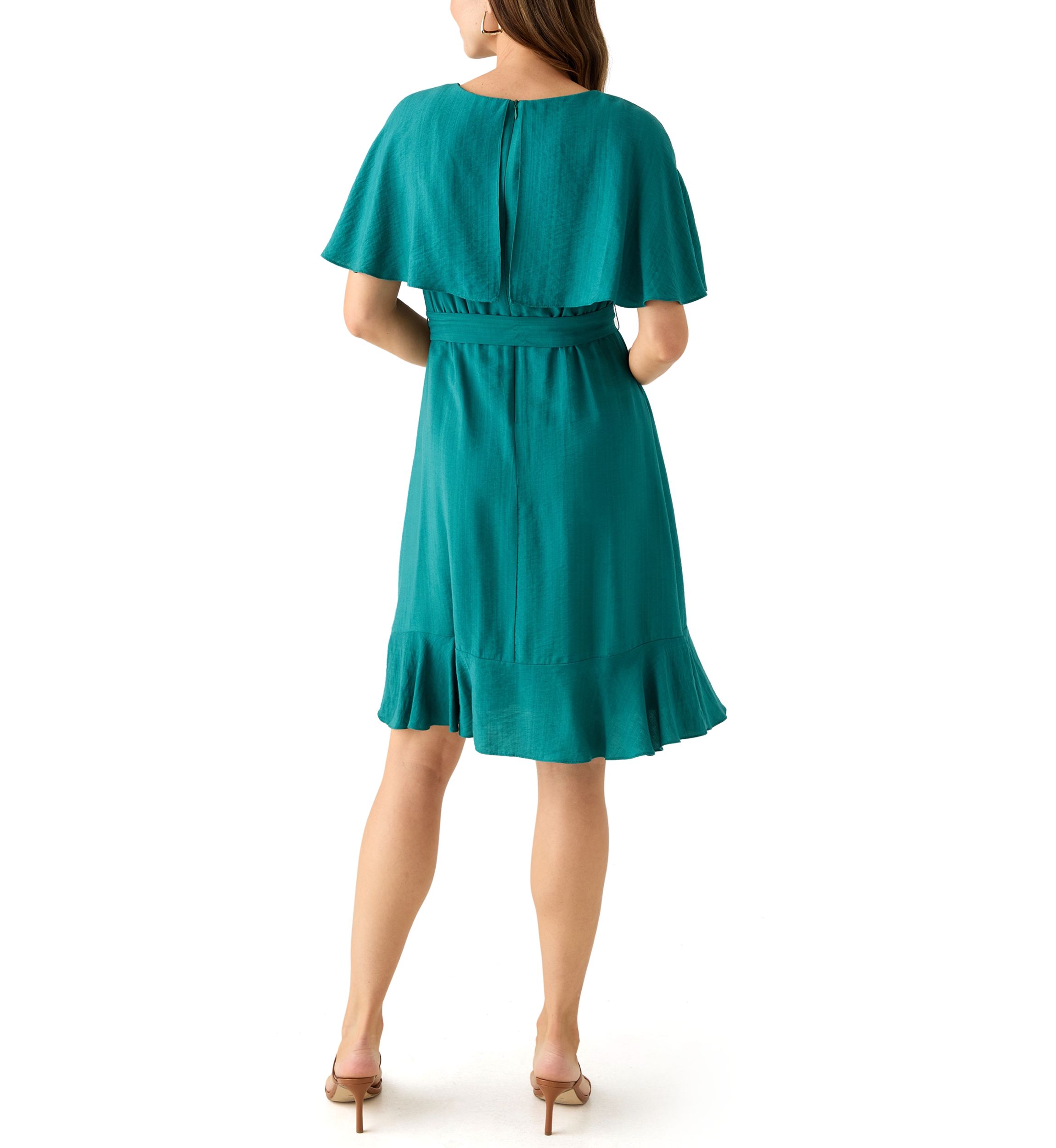 Womens Short Sleeve Crew Neck Chiffon Fit & Flare Dress