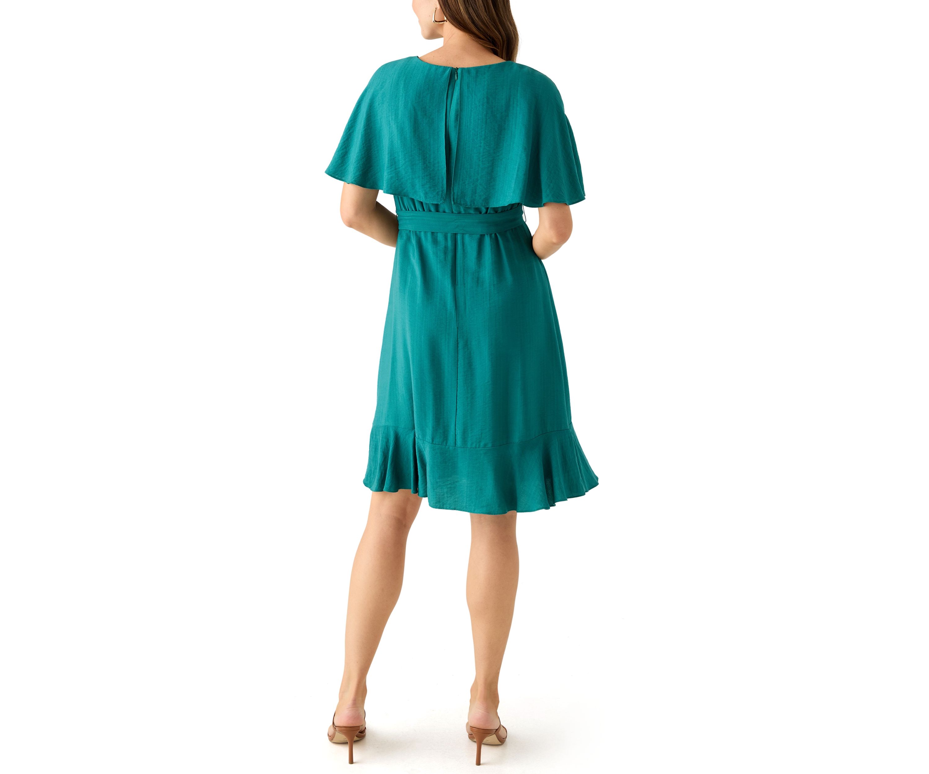 Womens Short Sleeve Crew Neck Chiffon Fit & Flare Dress