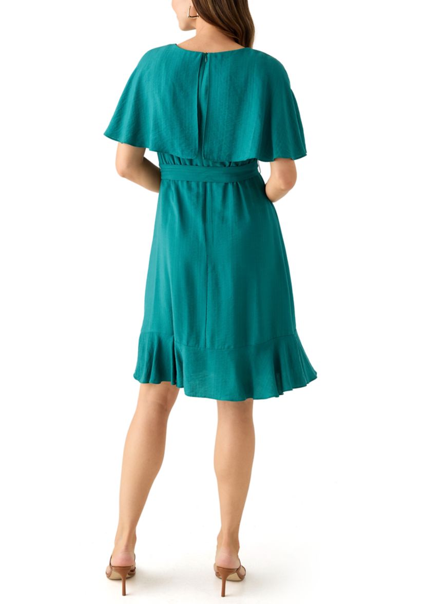 Womens Short Sleeve Crew Neck Chiffon Fit & Flare Dress