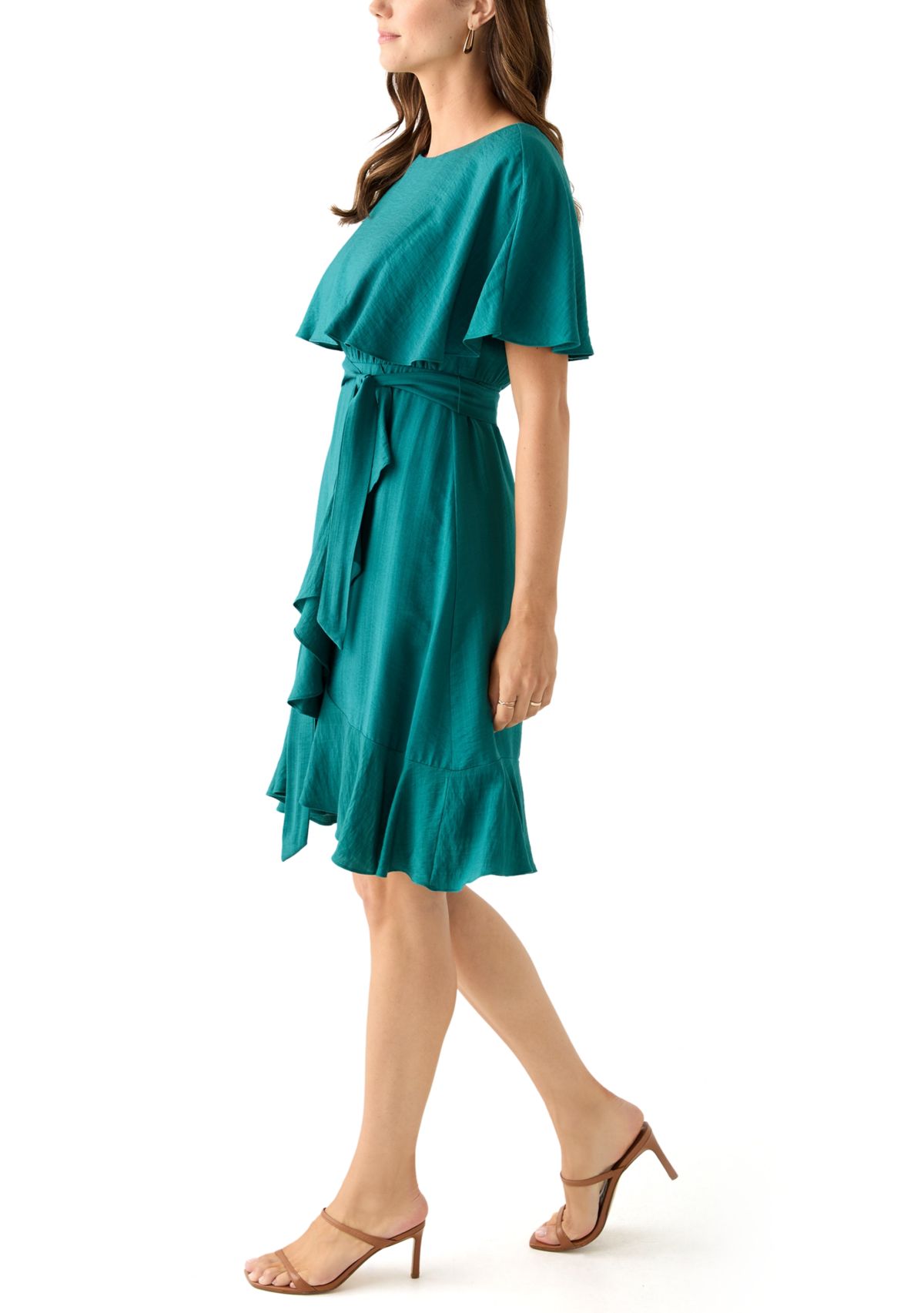 Womens Short Sleeve Crew Neck Chiffon Fit & Flare Dress