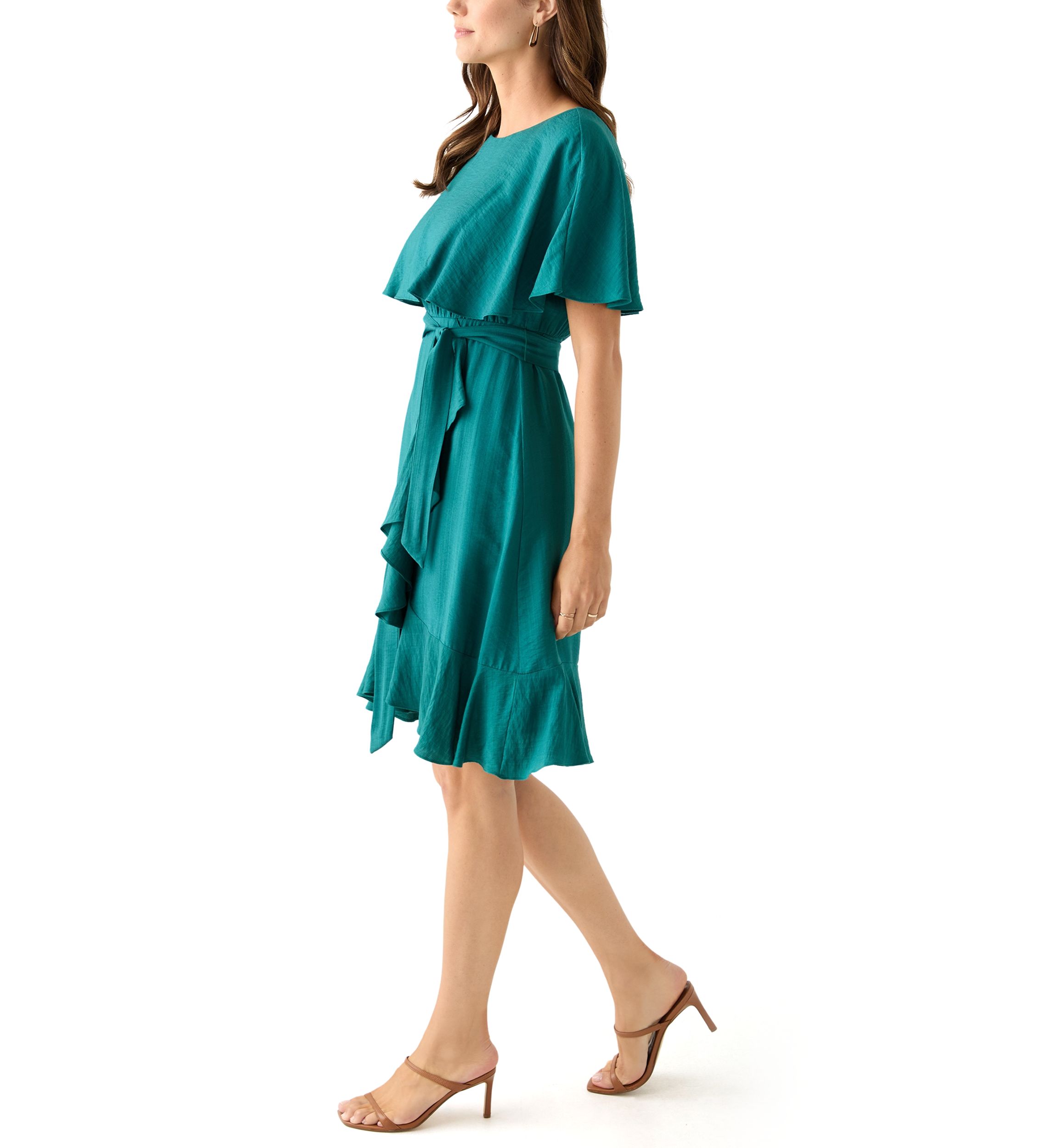 Womens Short Sleeve Crew Neck Chiffon Fit & Flare Dress