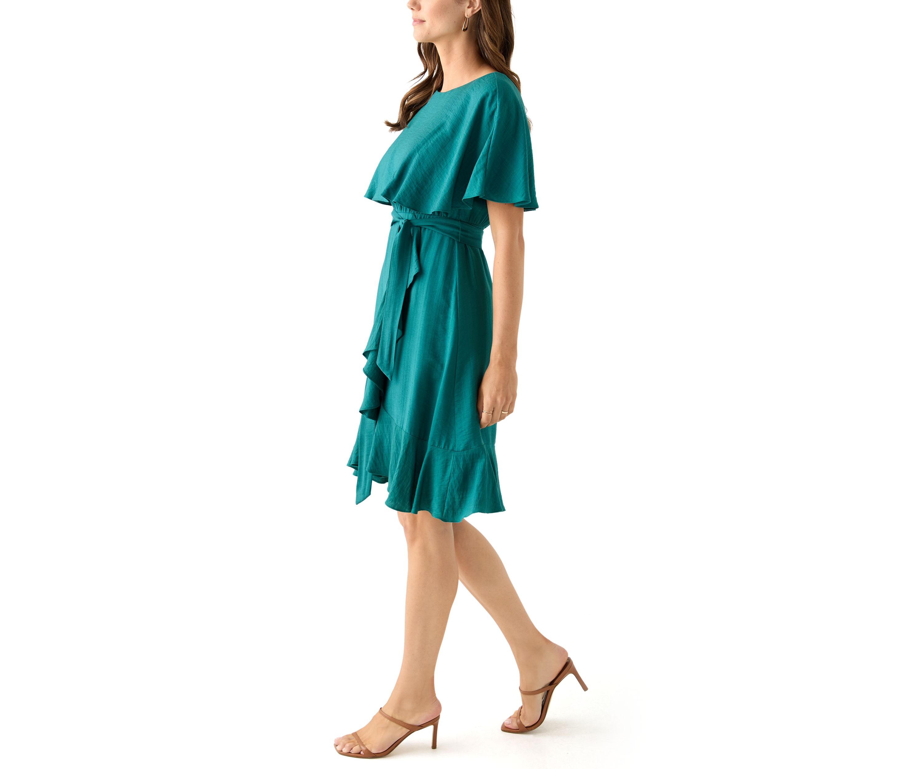 Womens Short Sleeve Crew Neck Chiffon Fit & Flare Dress