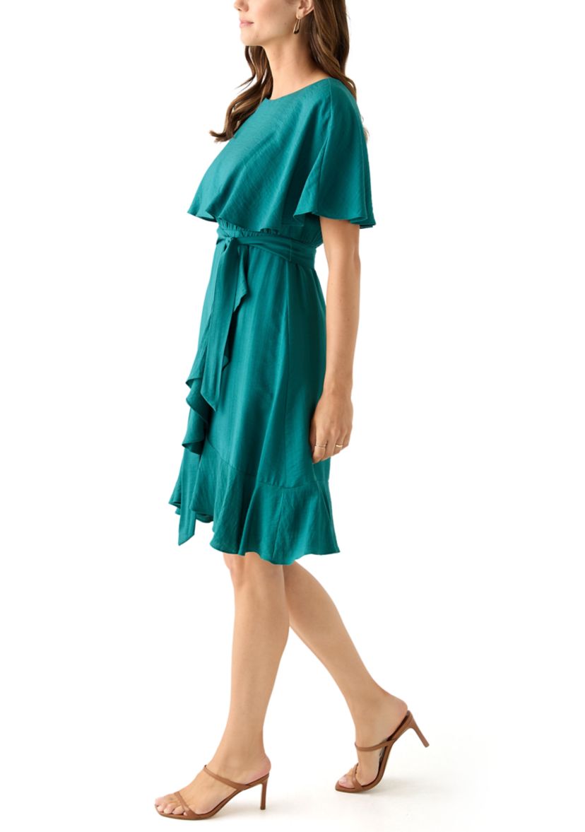 Womens Short Sleeve Crew Neck Chiffon Fit & Flare Dress