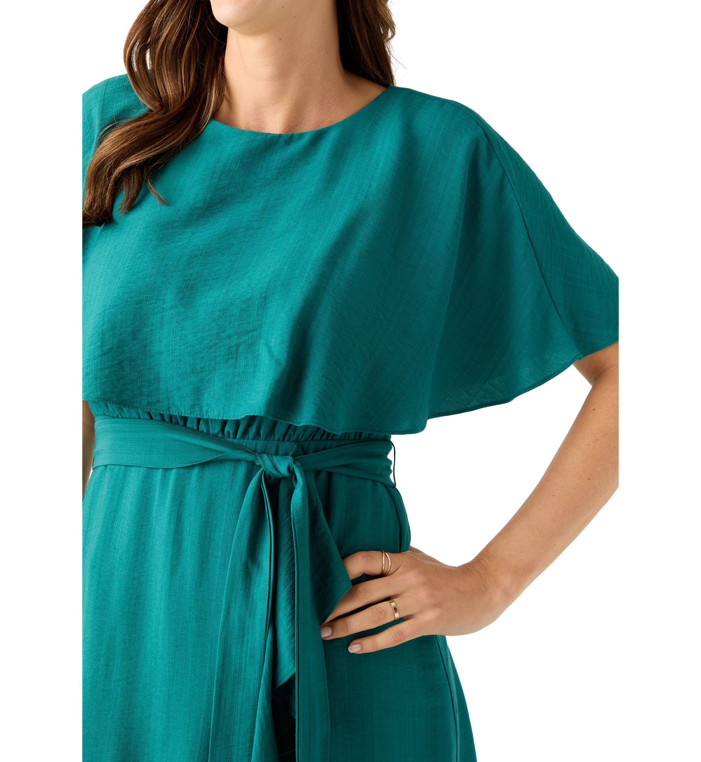 Womens Short Sleeve Crew Neck Chiffon Fit & Flare Dress