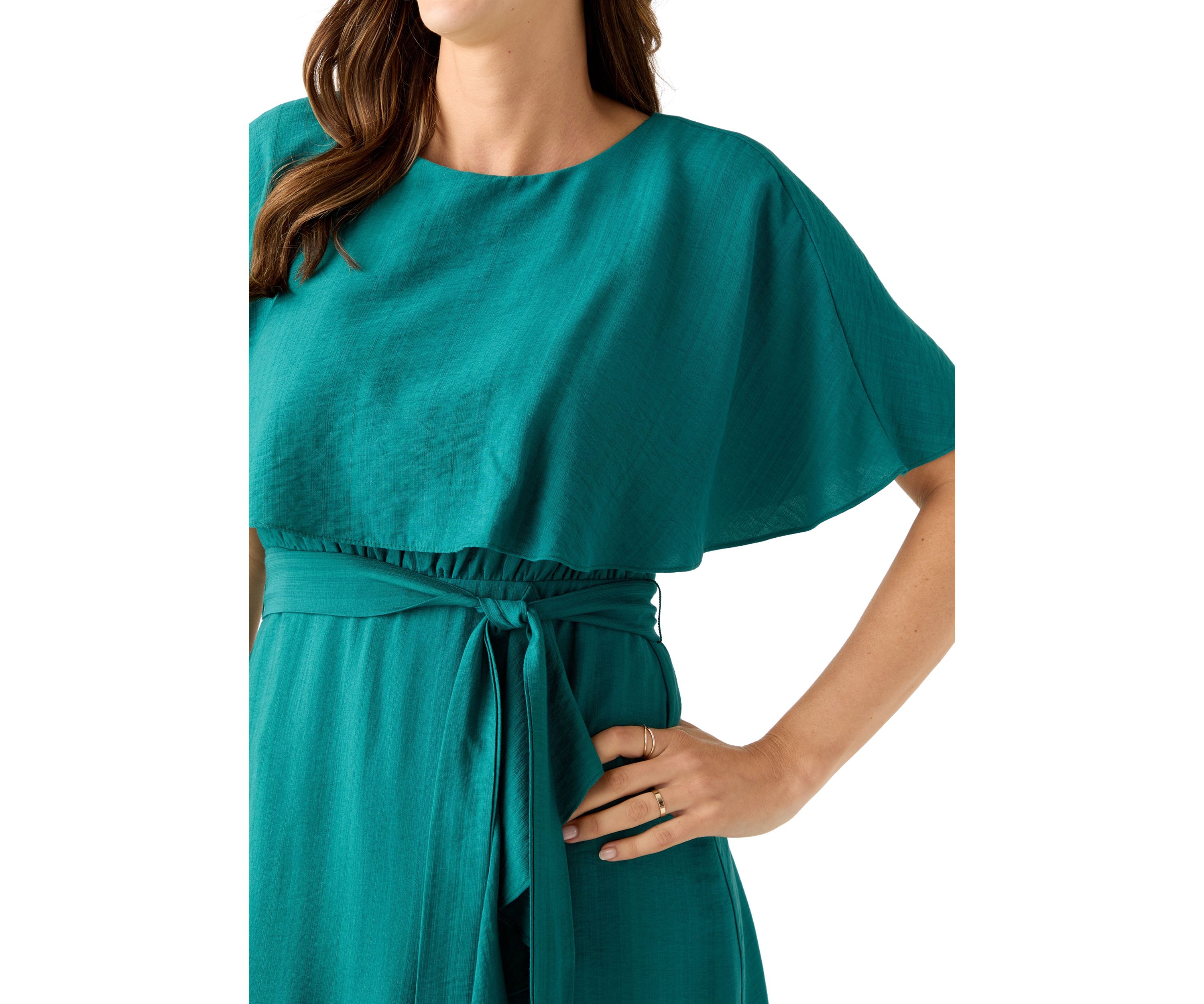 Womens Short Sleeve Crew Neck Chiffon Fit & Flare Dress