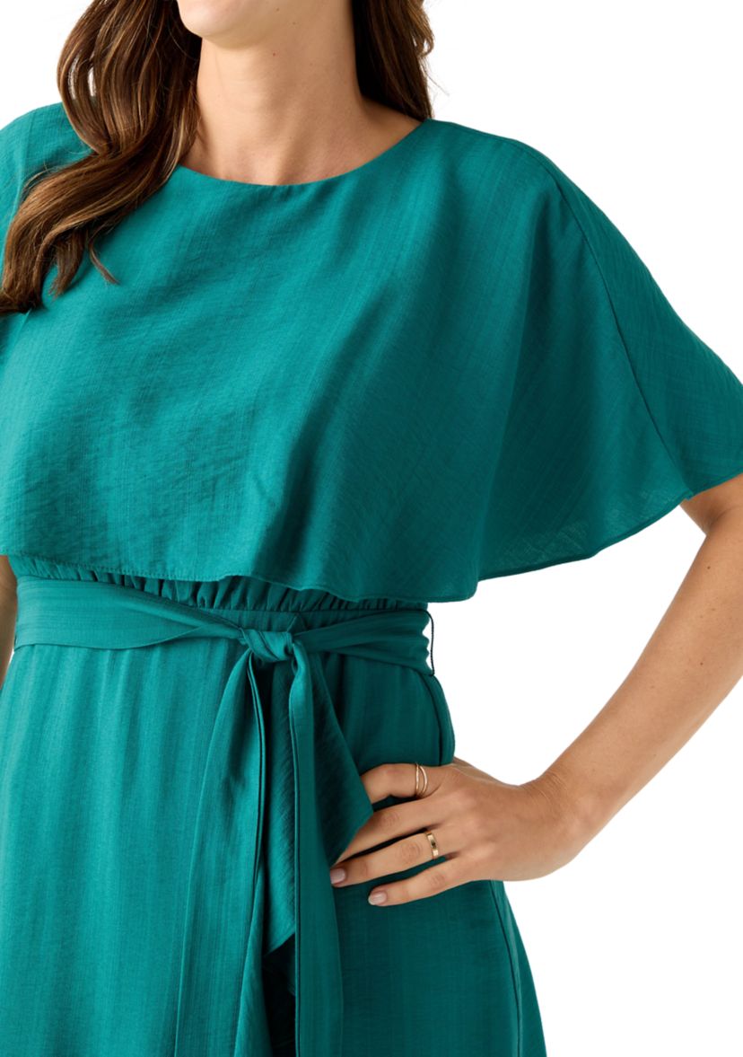 Womens Short Sleeve Crew Neck Chiffon Fit & Flare Dress