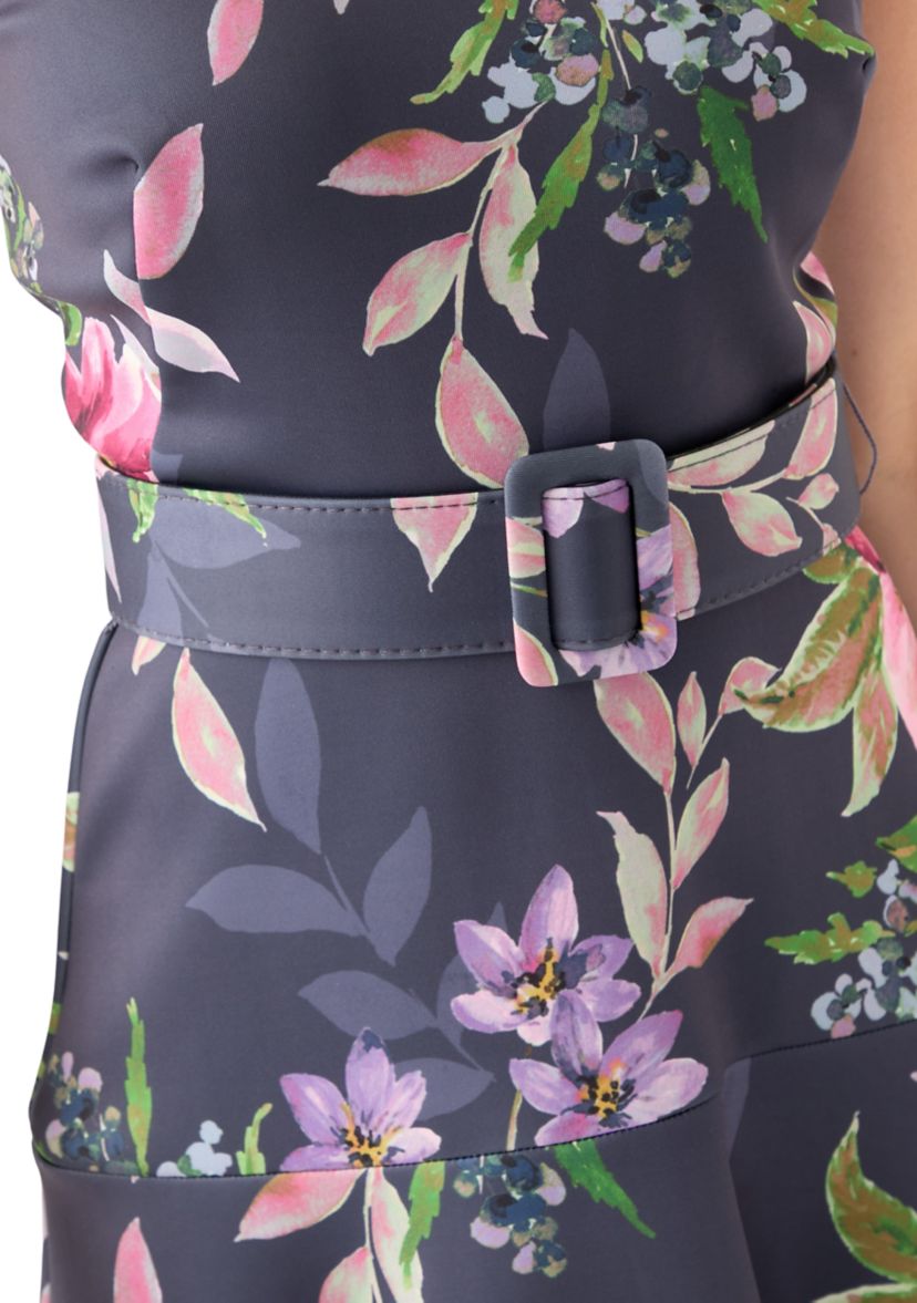 Womens Sleeveless Crew Neck Floral Print Maxi Dress
