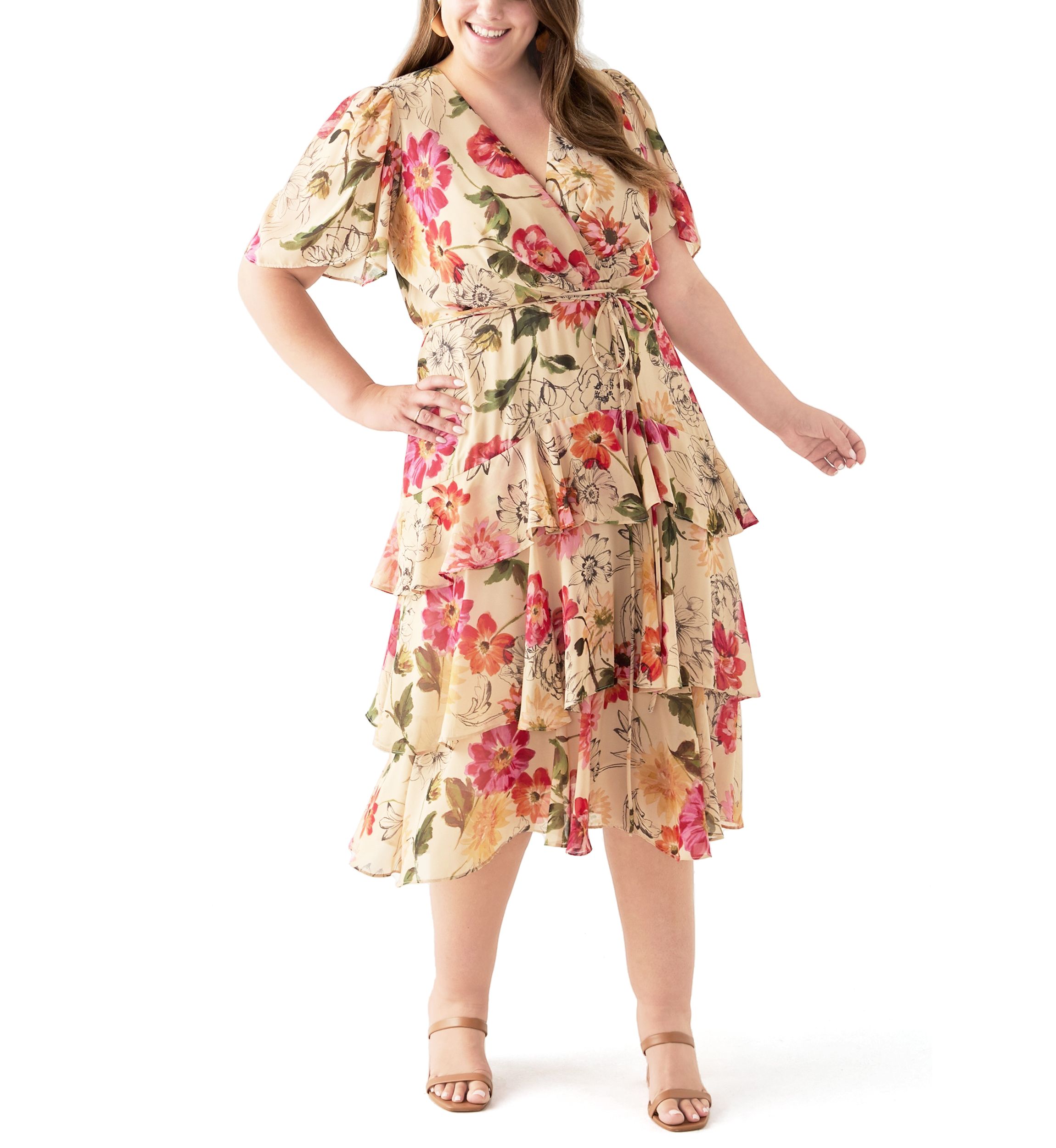 flutter sleeve dress for women Beaded Ankle Length Dress With Sheer Flutter Sleeves In Moonscape main image 0