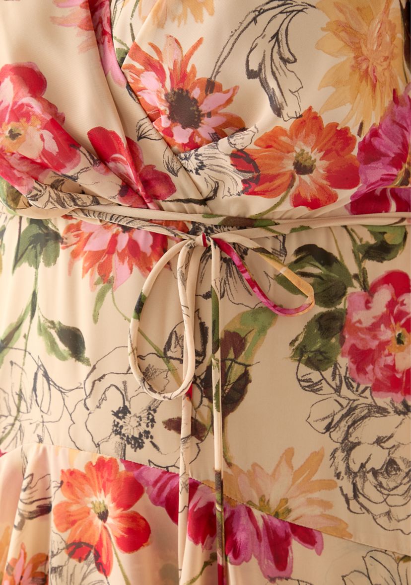 Plus Size Short Sleeve V-Neck Floral Printed Tiered Midi Dress