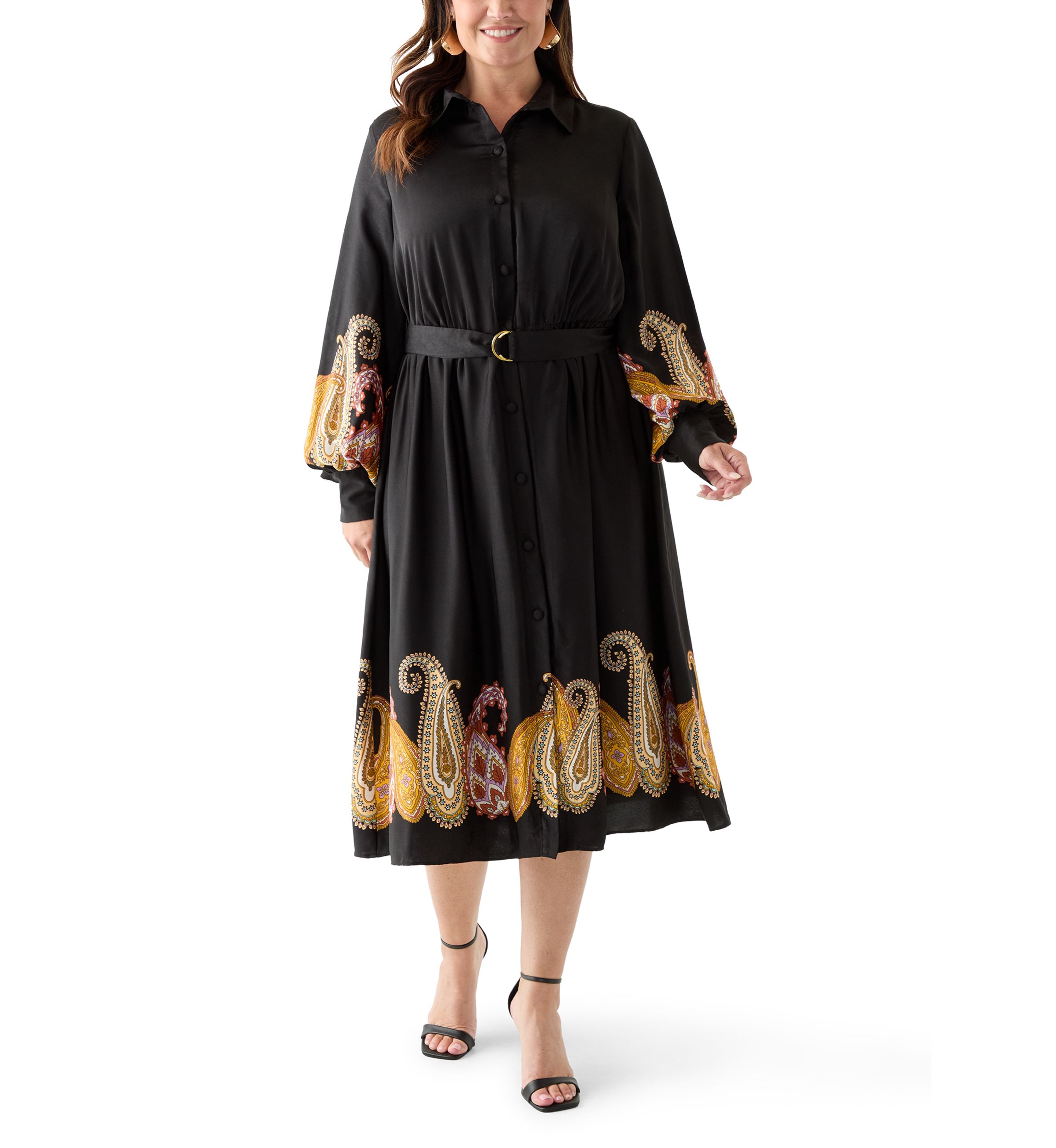  Plus Size Long Sleeve Fit-and-Flare Dress
