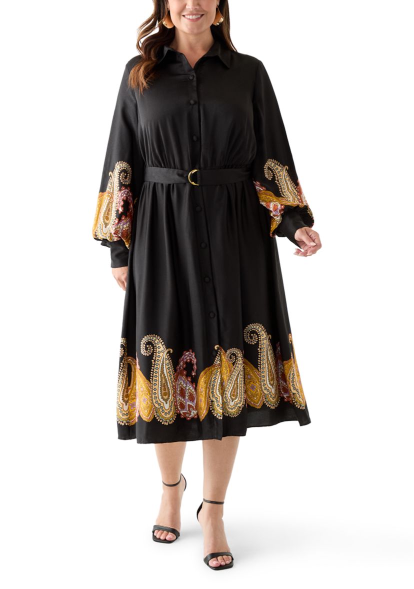  Plus Size Long Sleeve Fit-and-Flare Dress