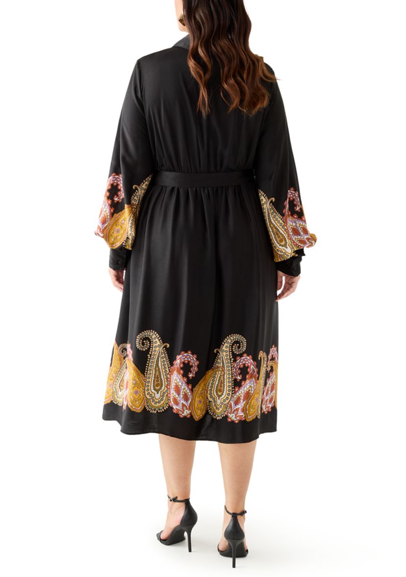  Plus Size Long Sleeve Fit-and-Flare Dress