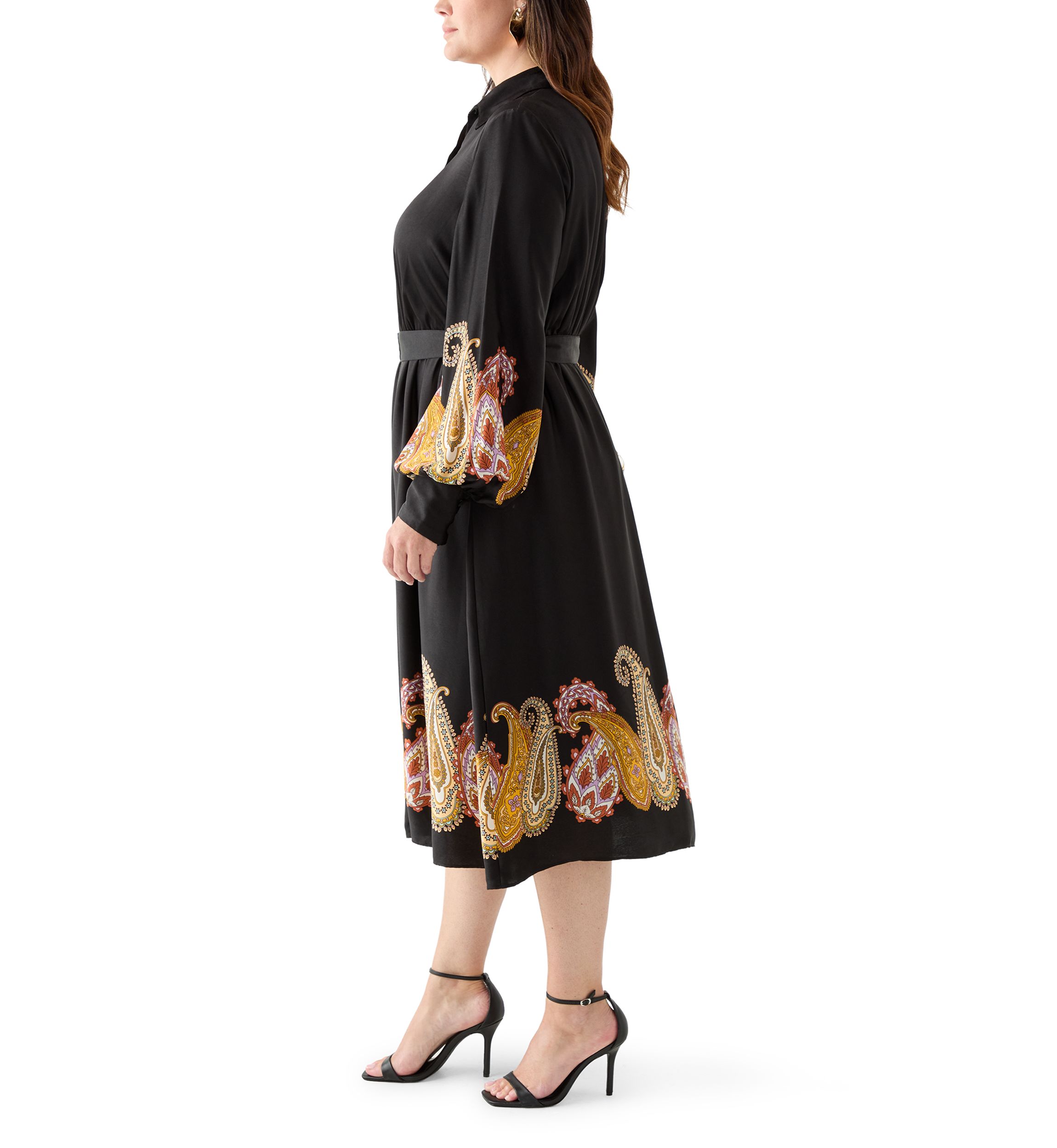  Plus Size Long Sleeve Fit-and-Flare Dress