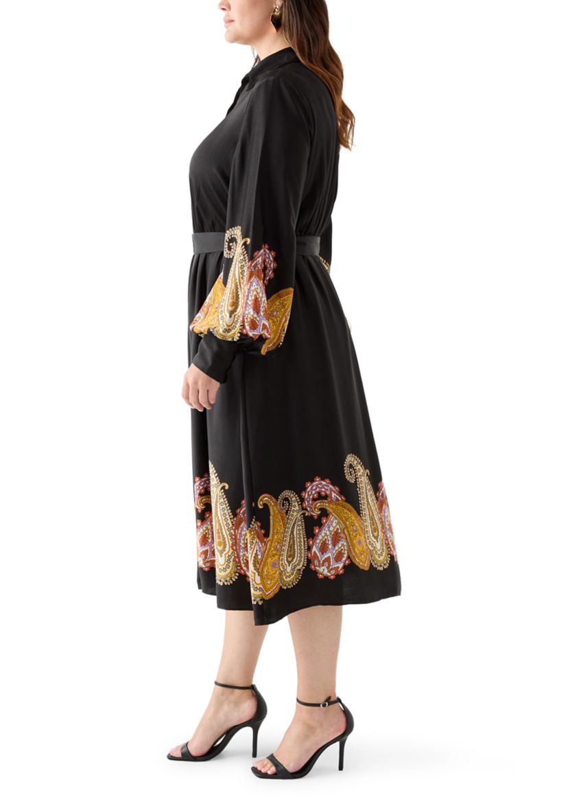  Plus Size Long Sleeve Fit-and-Flare Dress