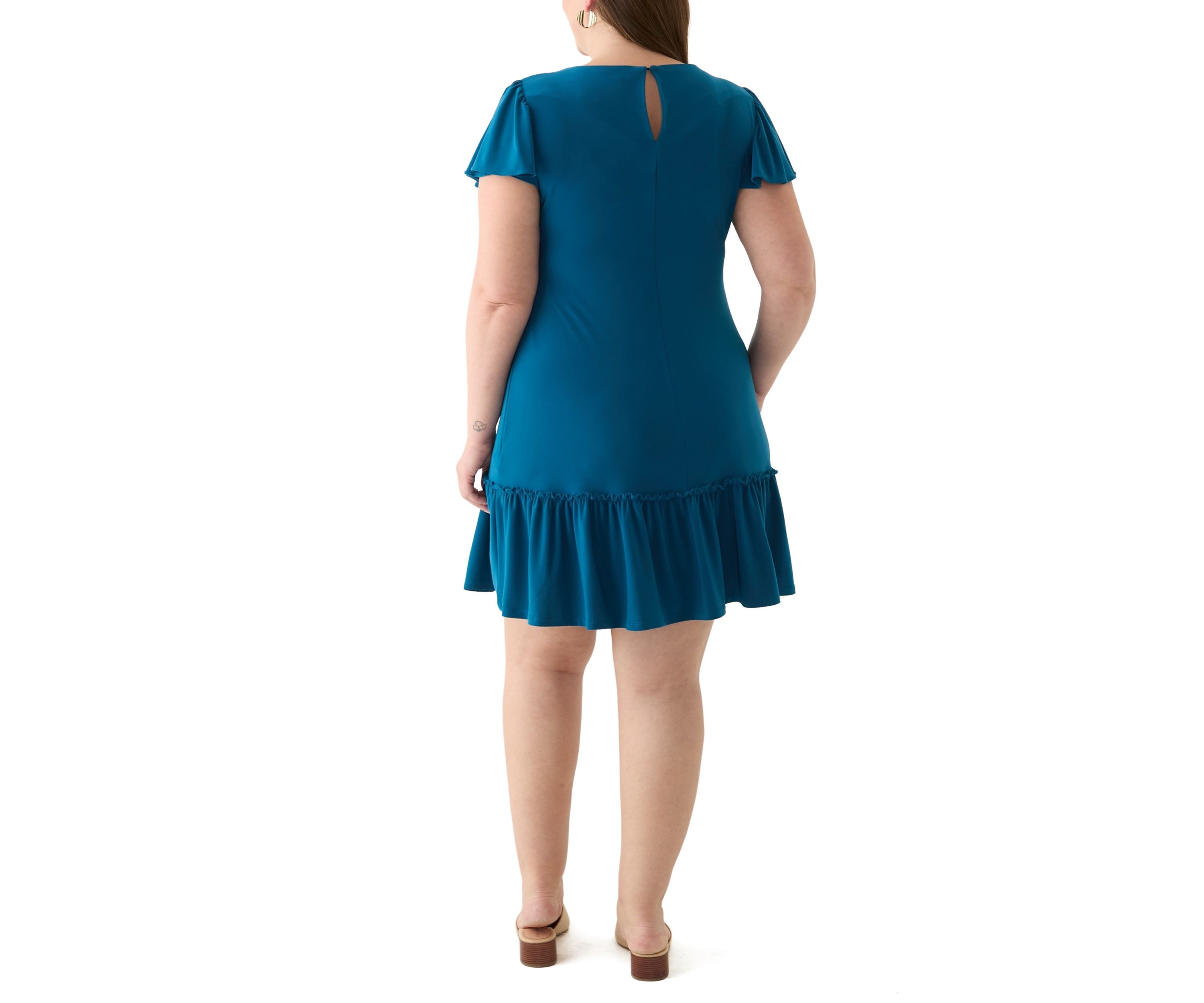Plus Size Short Sleeve Crew Neck Solid Ruffle Hem A-Line Dress