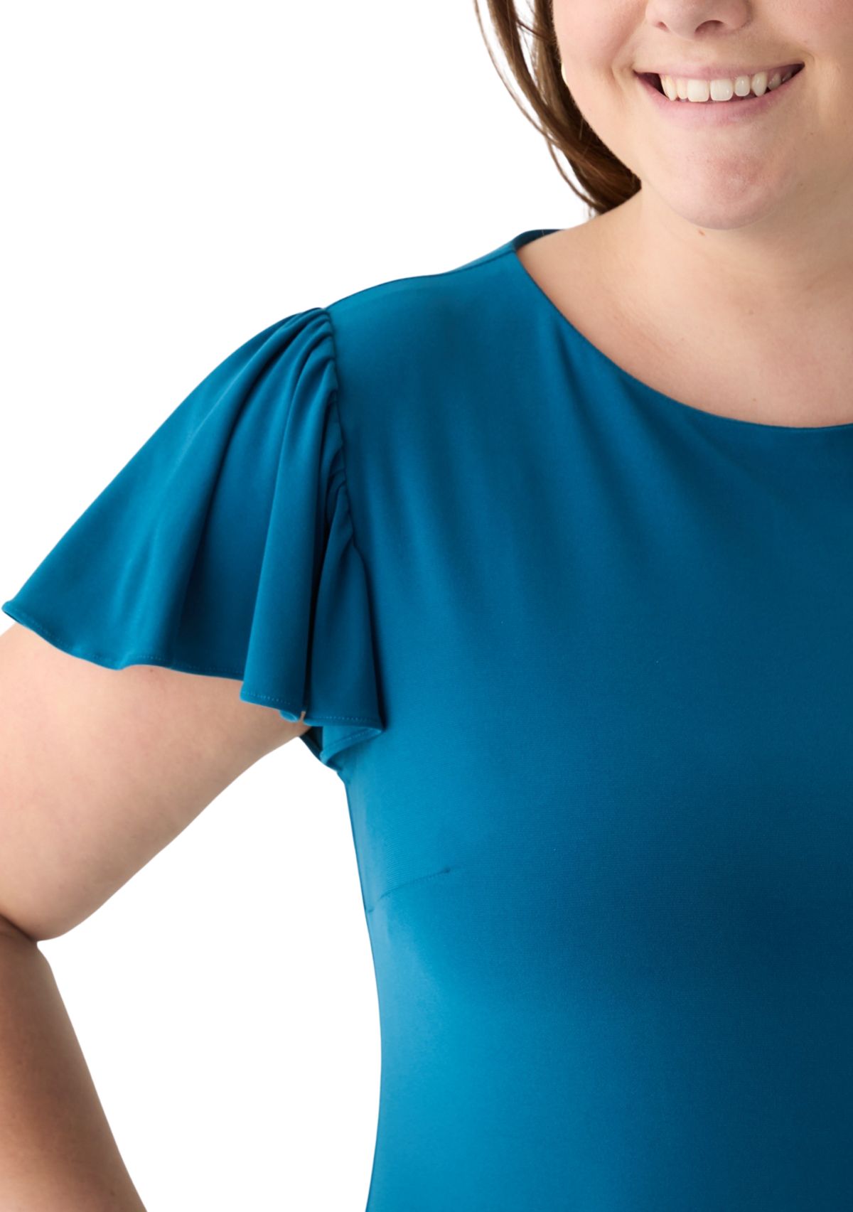 Plus Size Short Sleeve Crew Neck Solid Ruffle Hem A-Line Dress