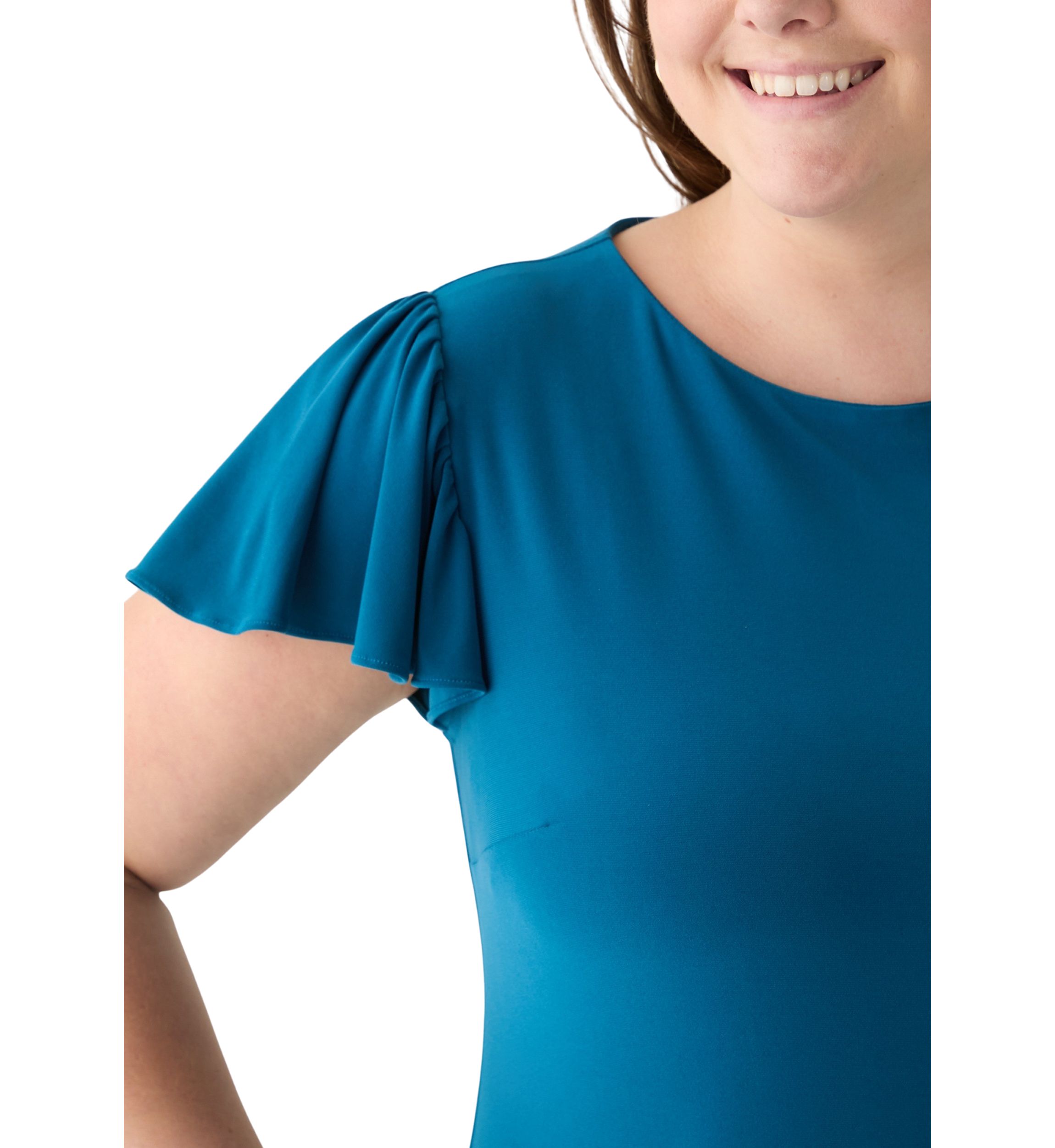 Plus Size Short Sleeve Crew Neck Solid Ruffle Hem A-Line Dress