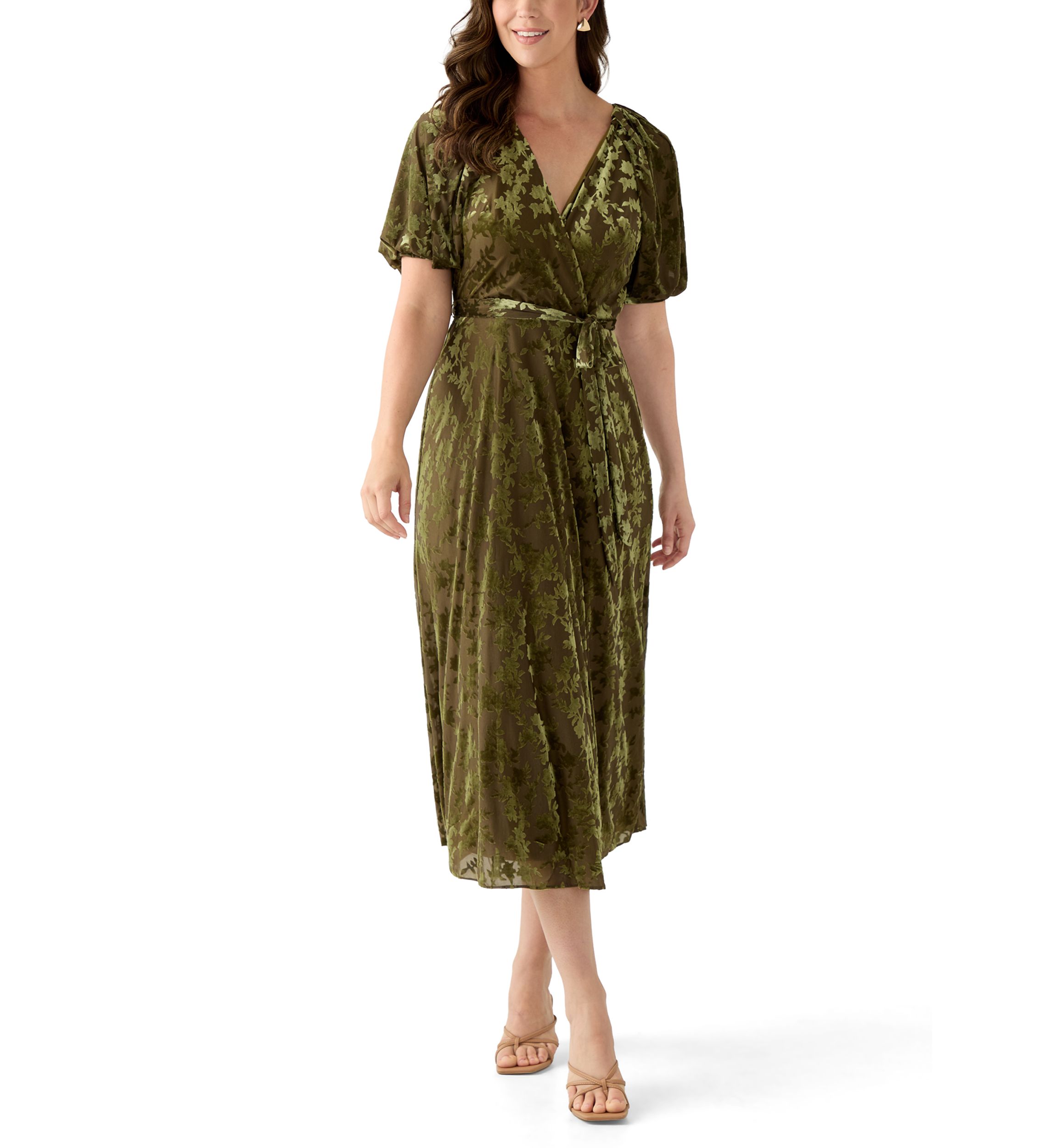 Womens Short Sleeve V-Neck Burnout Fit and Flare Dress