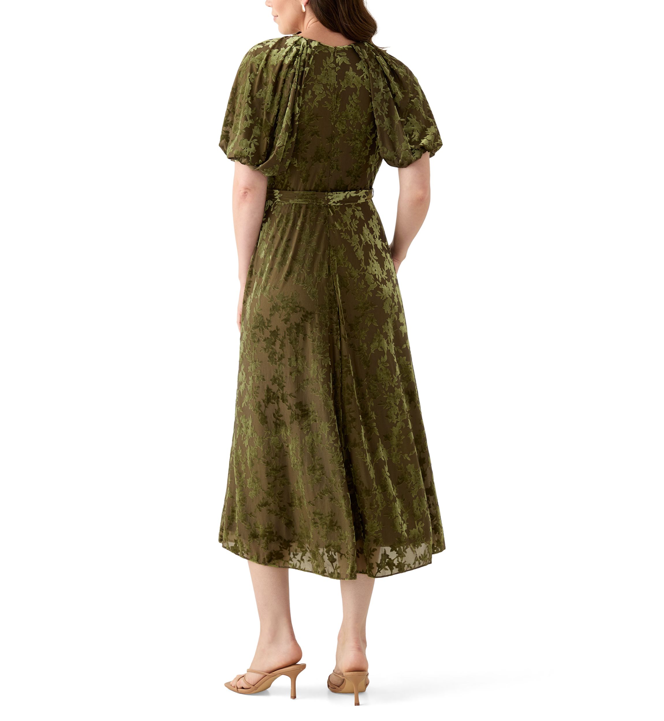 Womens Short Sleeve V-Neck Burnout Fit and Flare Dress