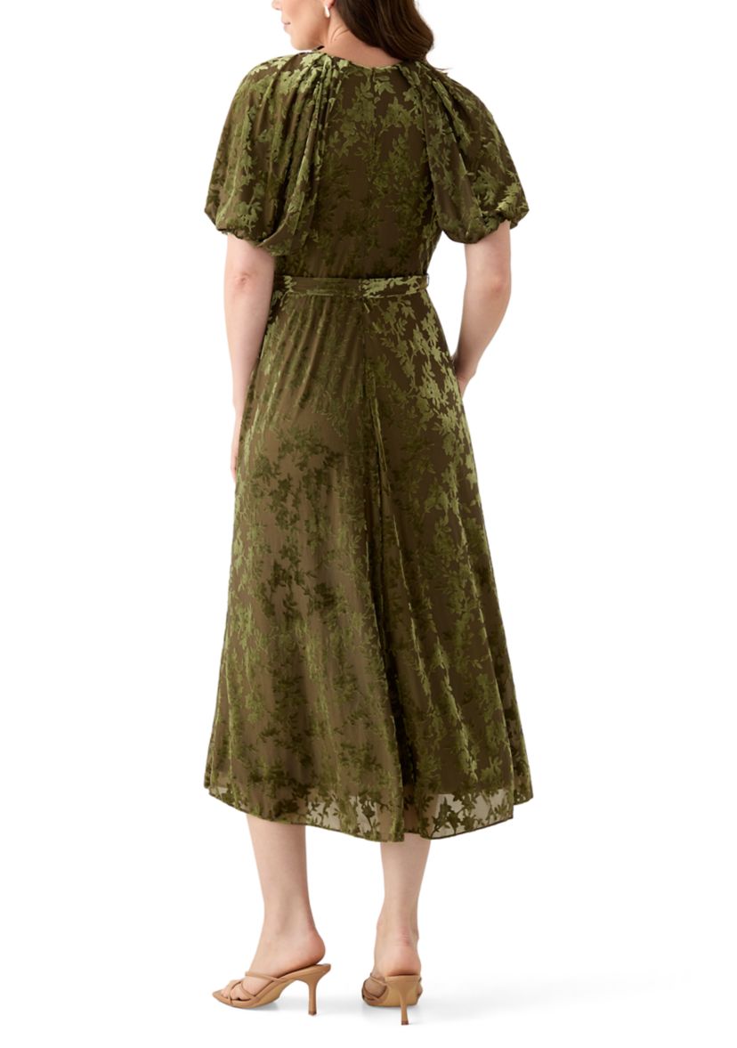 Womens Short Sleeve V-Neck Burnout Fit and Flare Dress
