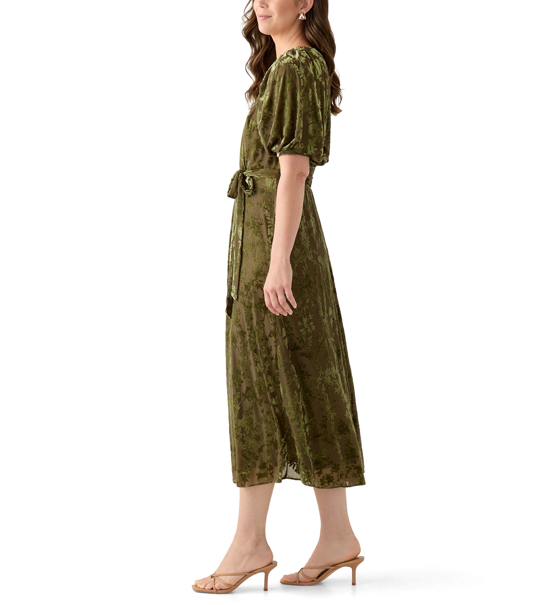 Womens Short Sleeve V-Neck Burnout Fit and Flare Dress