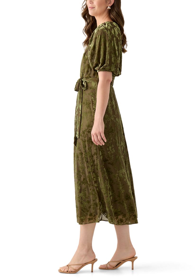 Womens Short Sleeve V-Neck Burnout Fit and Flare Dress