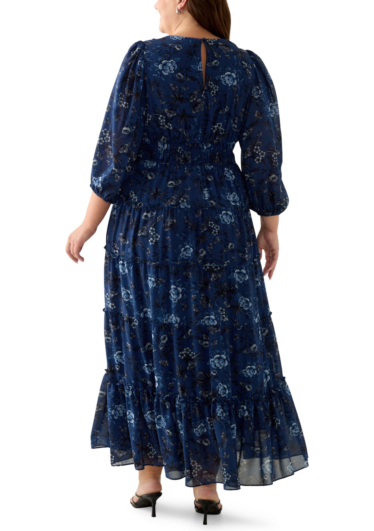 Plus Size Floral Print Chiffon Maxi Dress