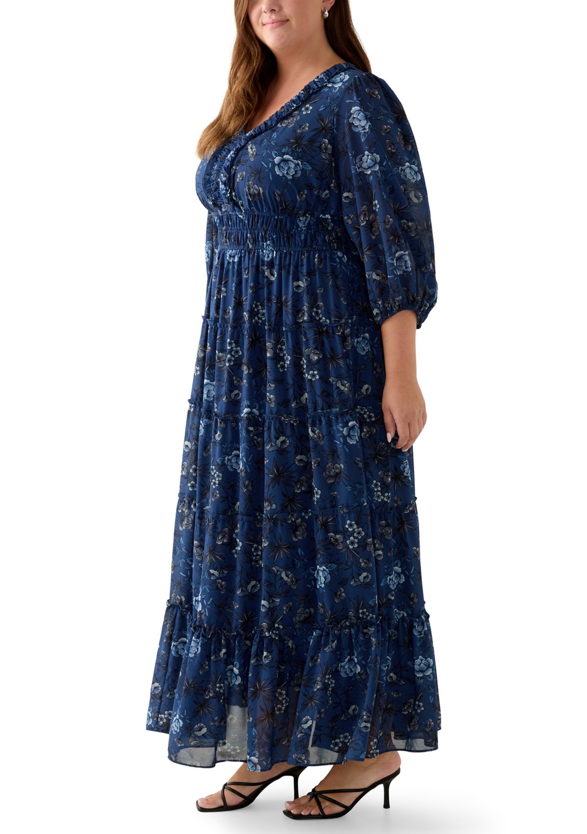 Plus Size Floral Print Chiffon Maxi Dress