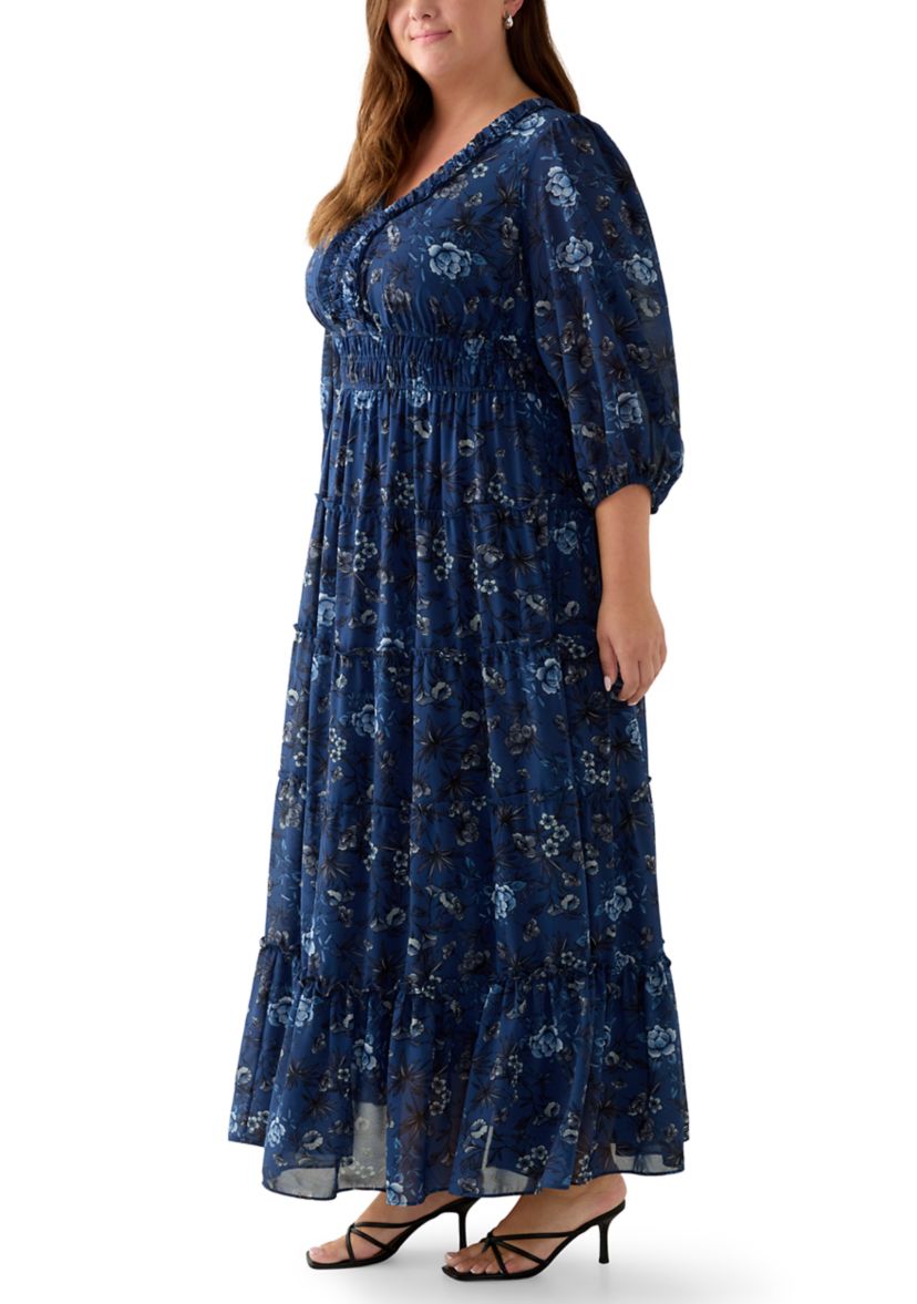 Plus Size Floral Print Chiffon Maxi Dress