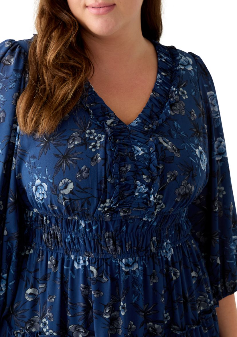 Plus Size Floral Print Chiffon Maxi Dress