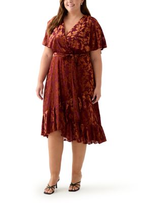 Maison Tara Women's Plus Size Velvet Fit and Flare Dress