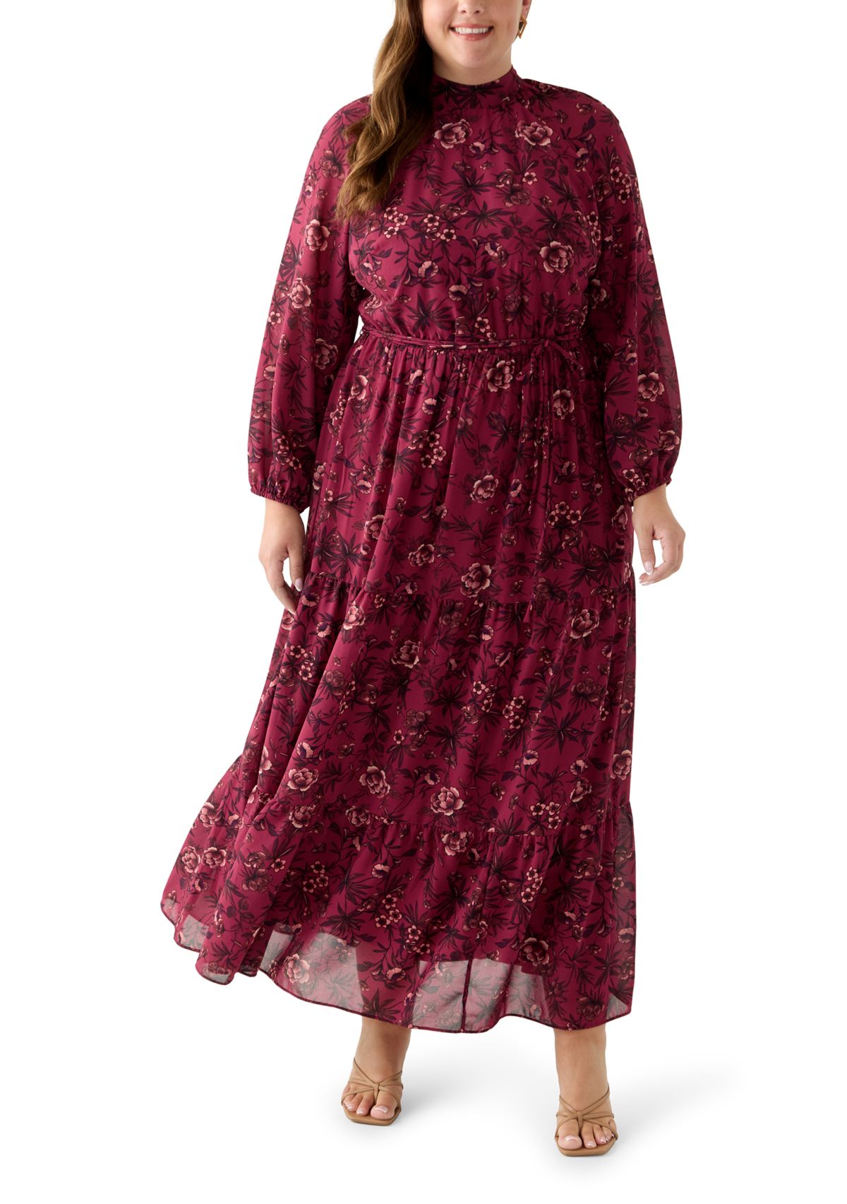 Plus Size Floral Print Chiffon Maxi Dress