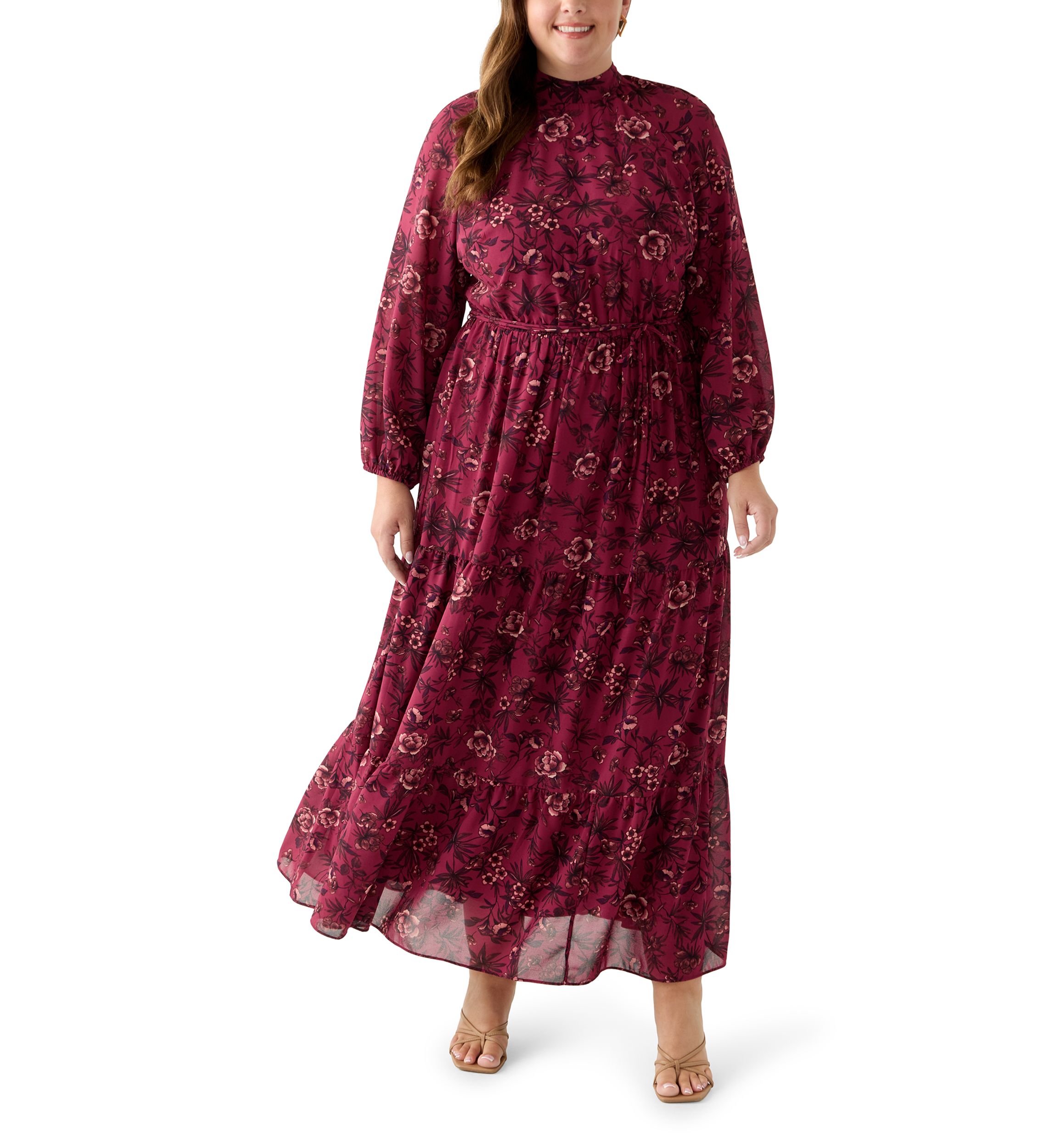 Plus Size Floral Print Chiffon Maxi Dress