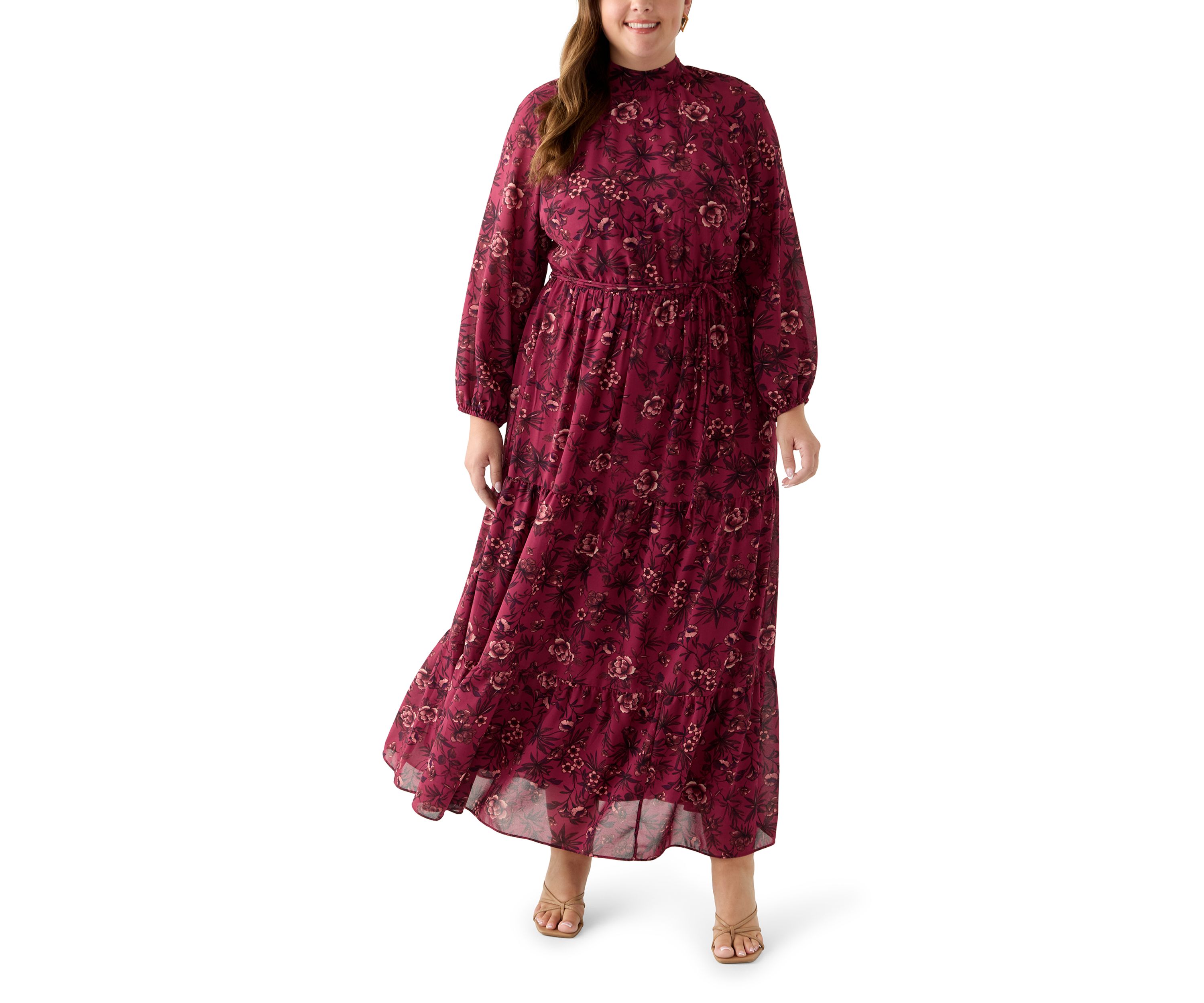 Plus Size Floral Print Chiffon Maxi Dress
