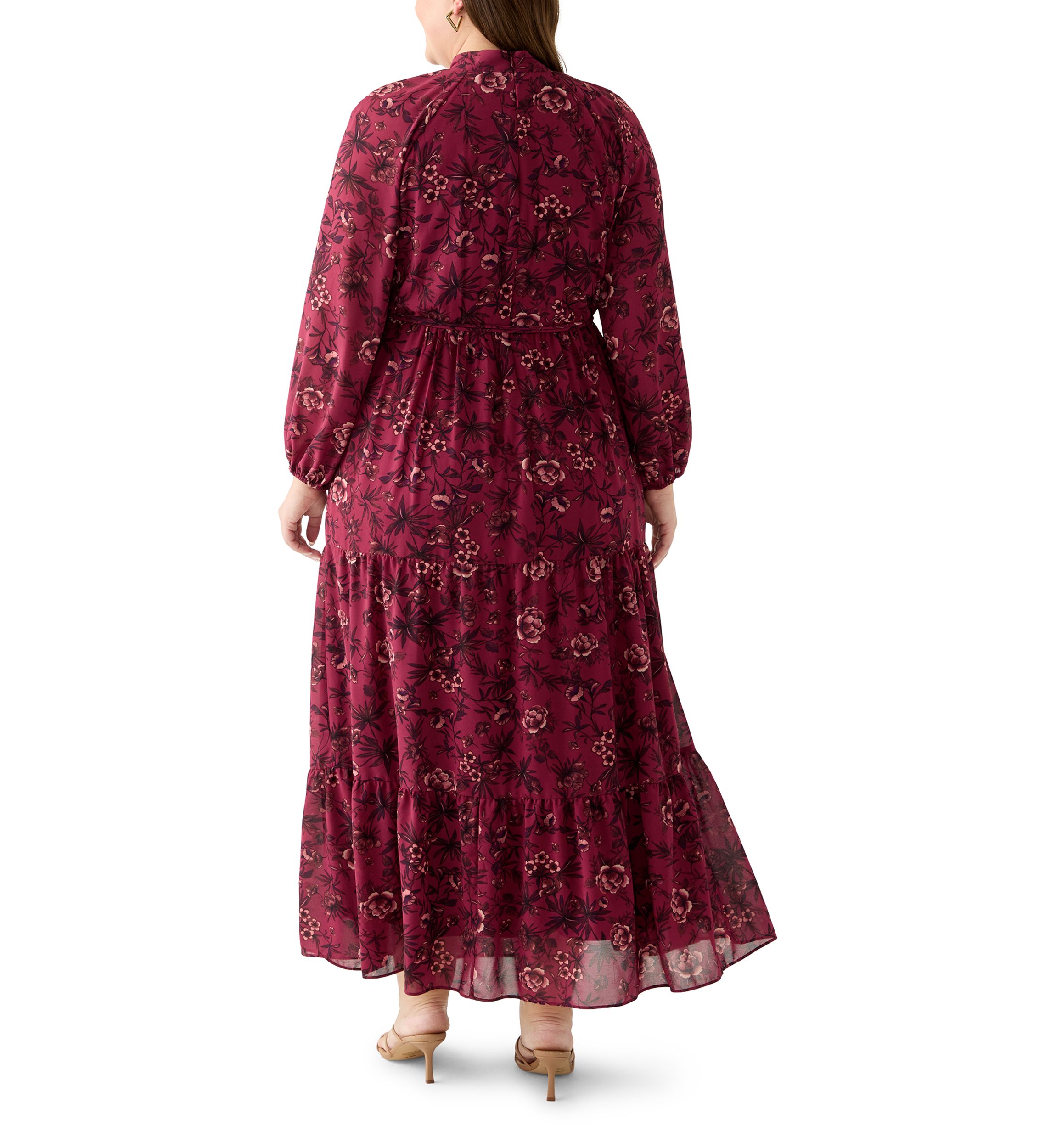 Plus Size Floral Print Chiffon Maxi Dress