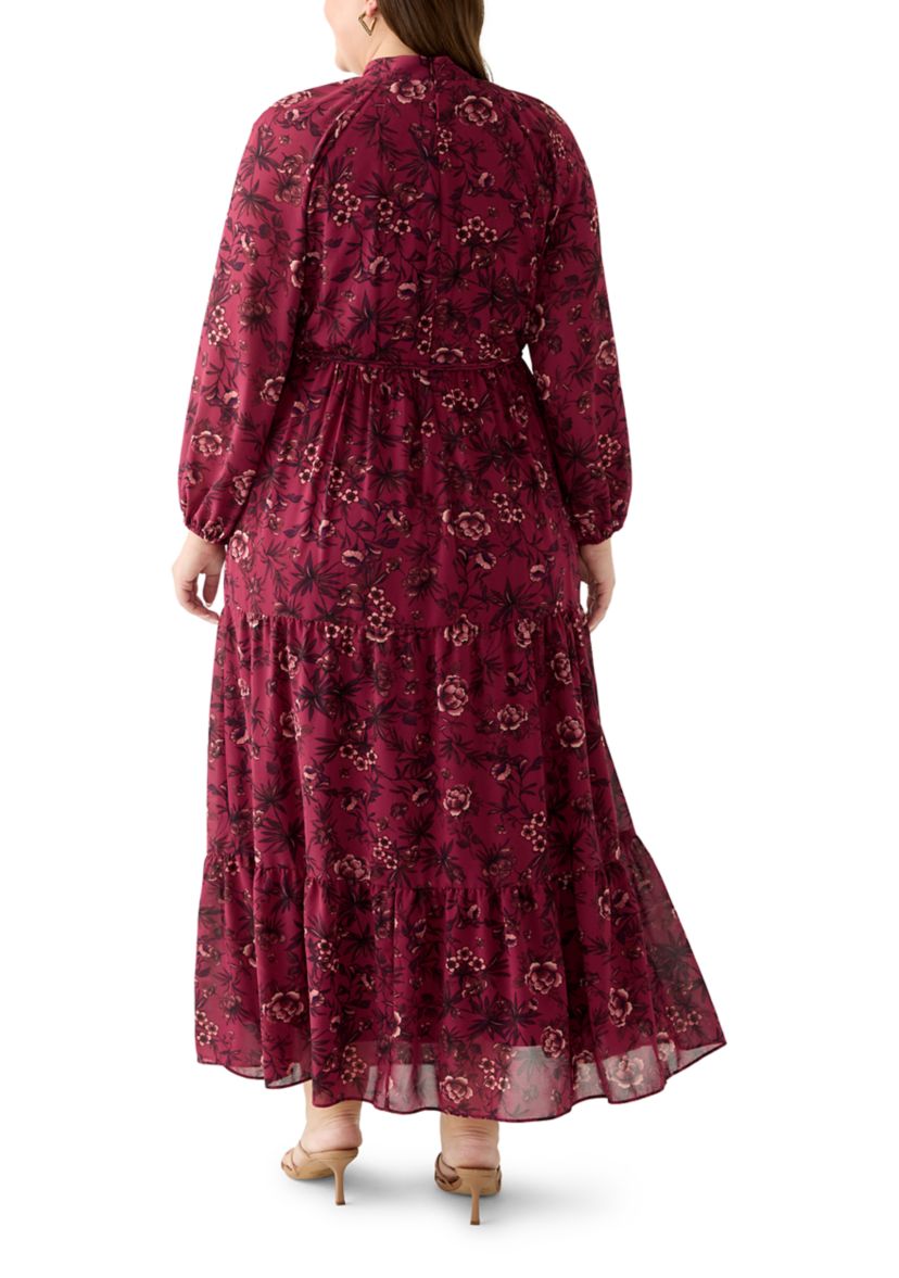 Plus Size Floral Print Chiffon Maxi Dress