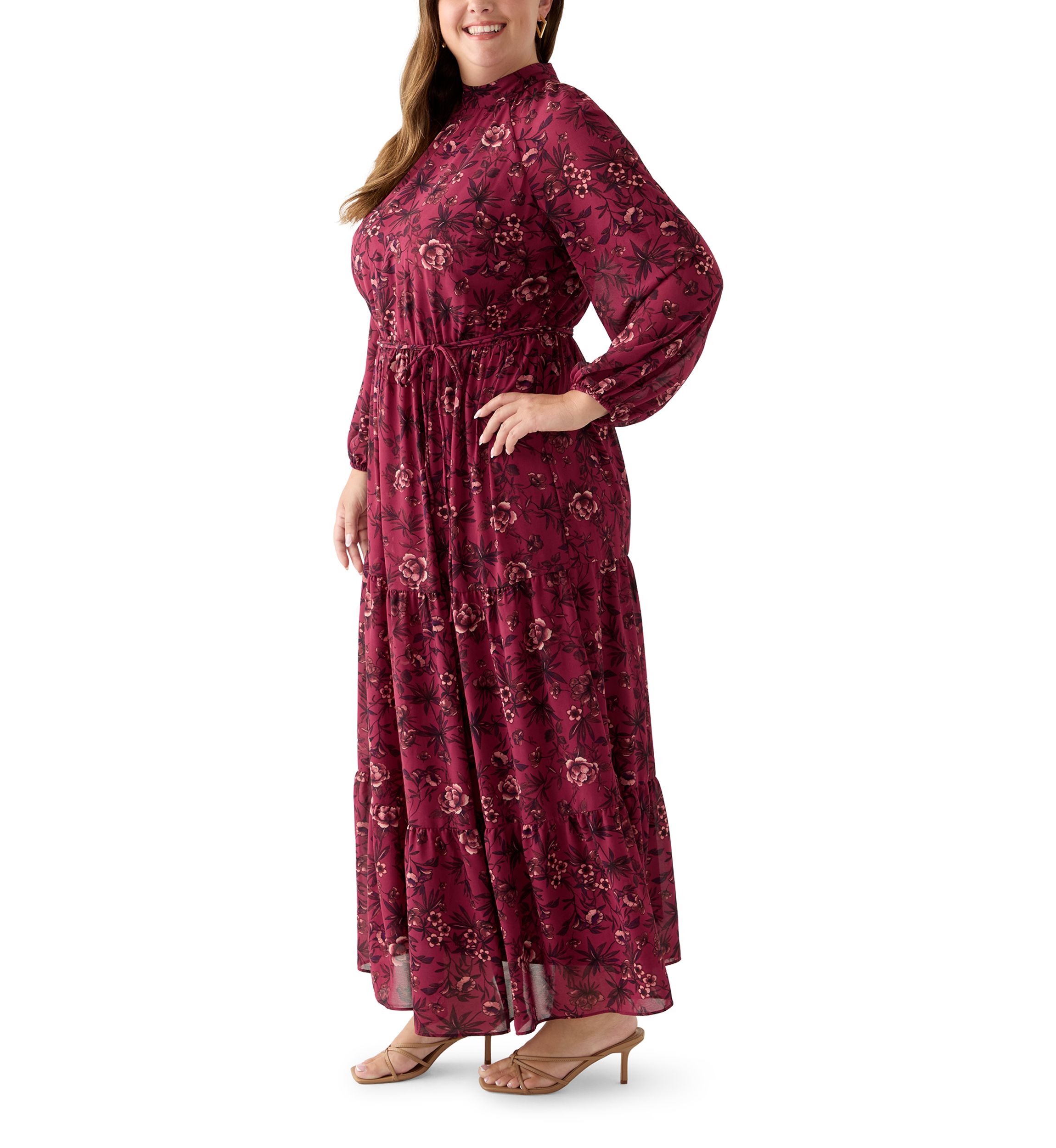 Plus Size Floral Print Chiffon Maxi Dress