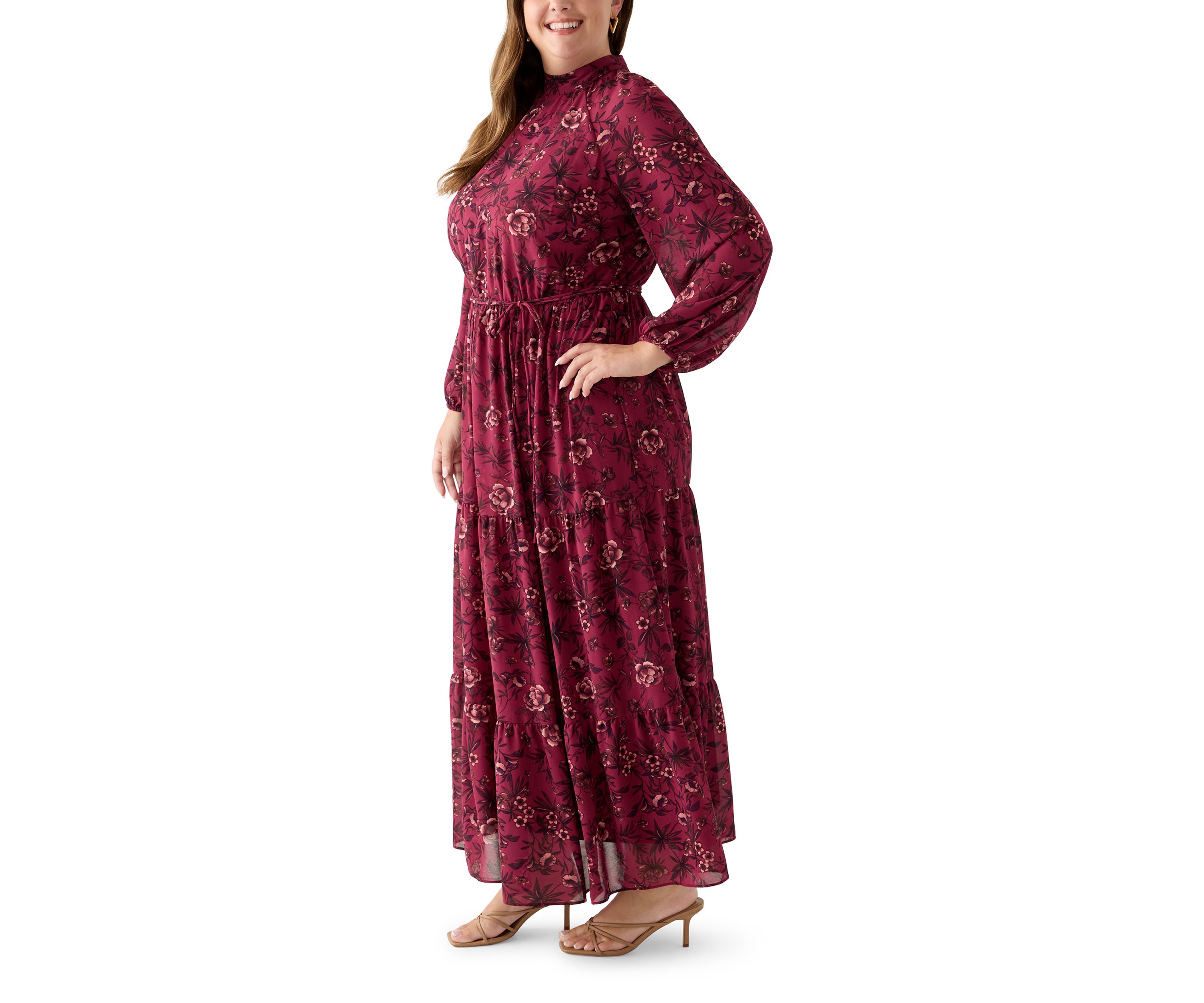 Plus Size Floral Print Chiffon Maxi Dress