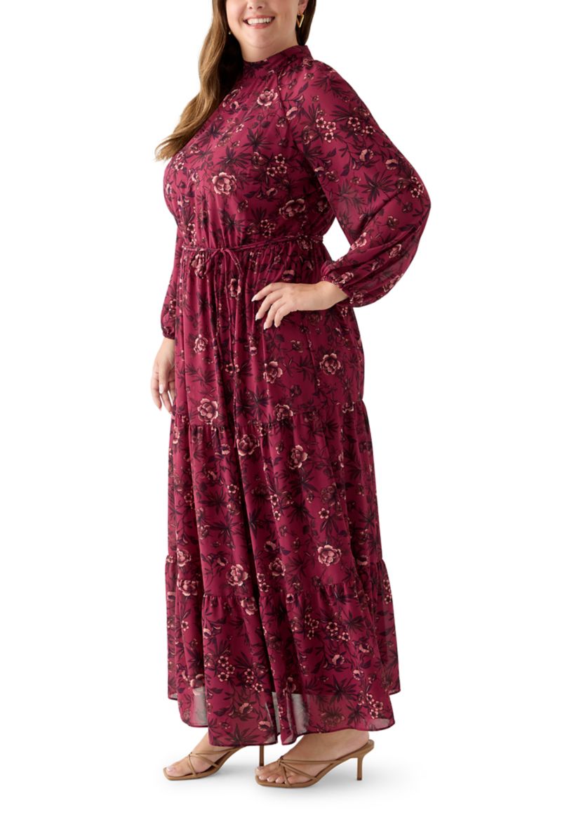 Plus Size Floral Print Chiffon Maxi Dress