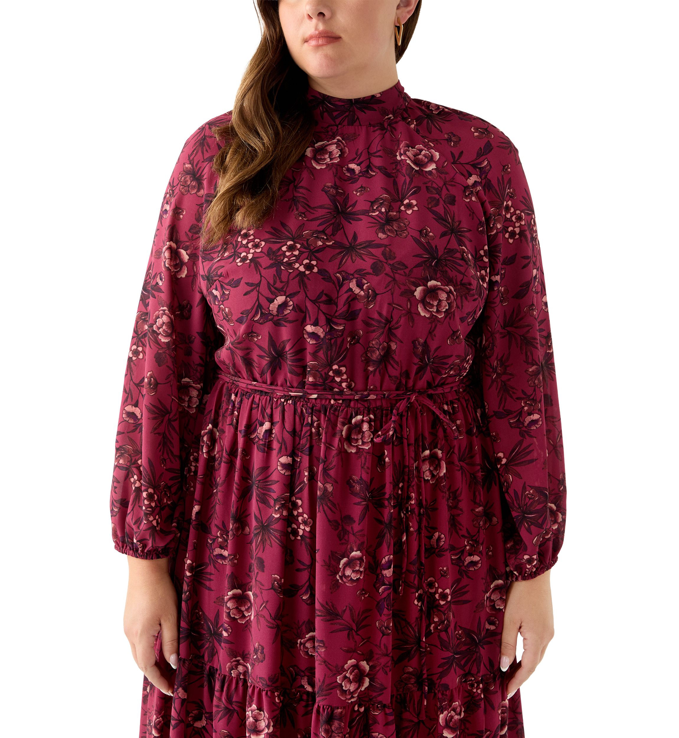 Plus Size Floral Print Chiffon Maxi Dress
