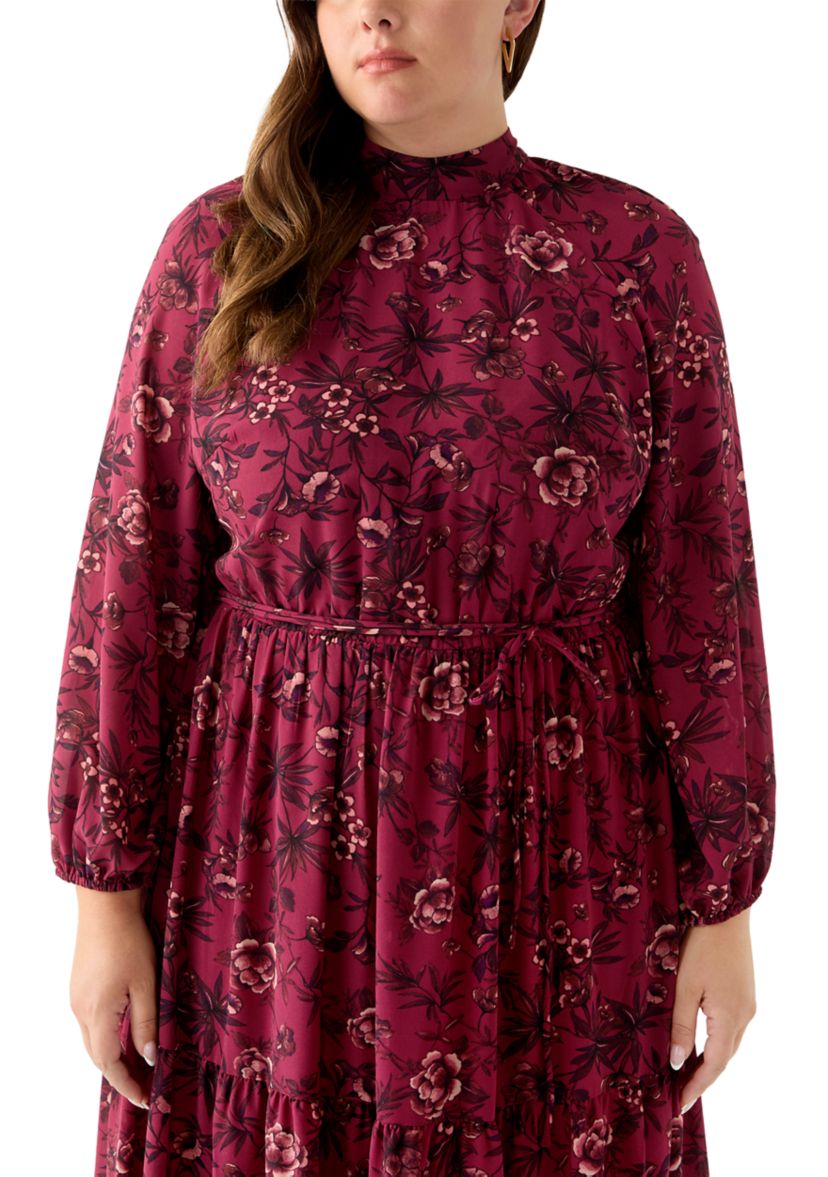 Plus Size Floral Print Chiffon Maxi Dress