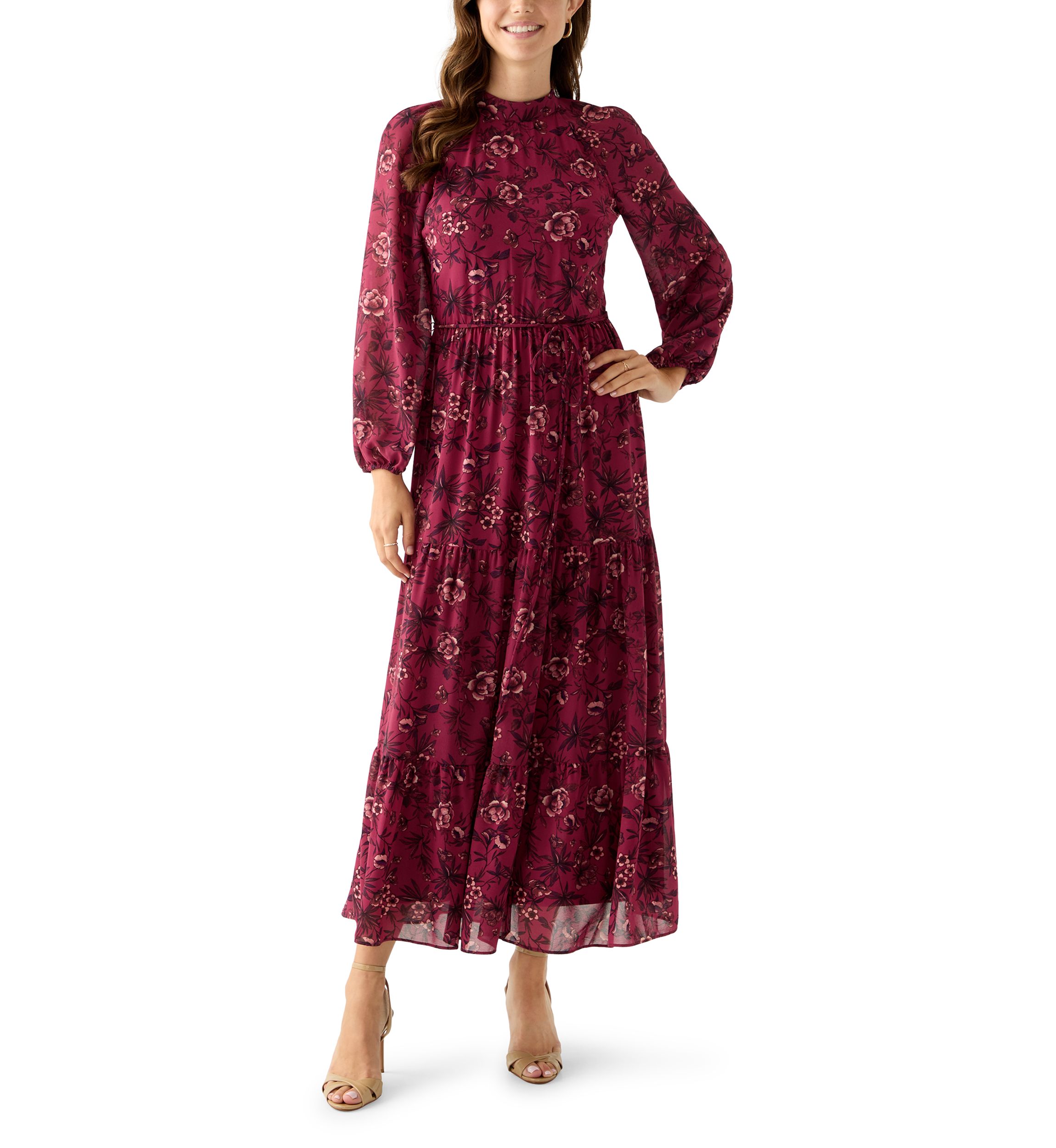 Womens Floral Print Chiffon Maxi Dress 