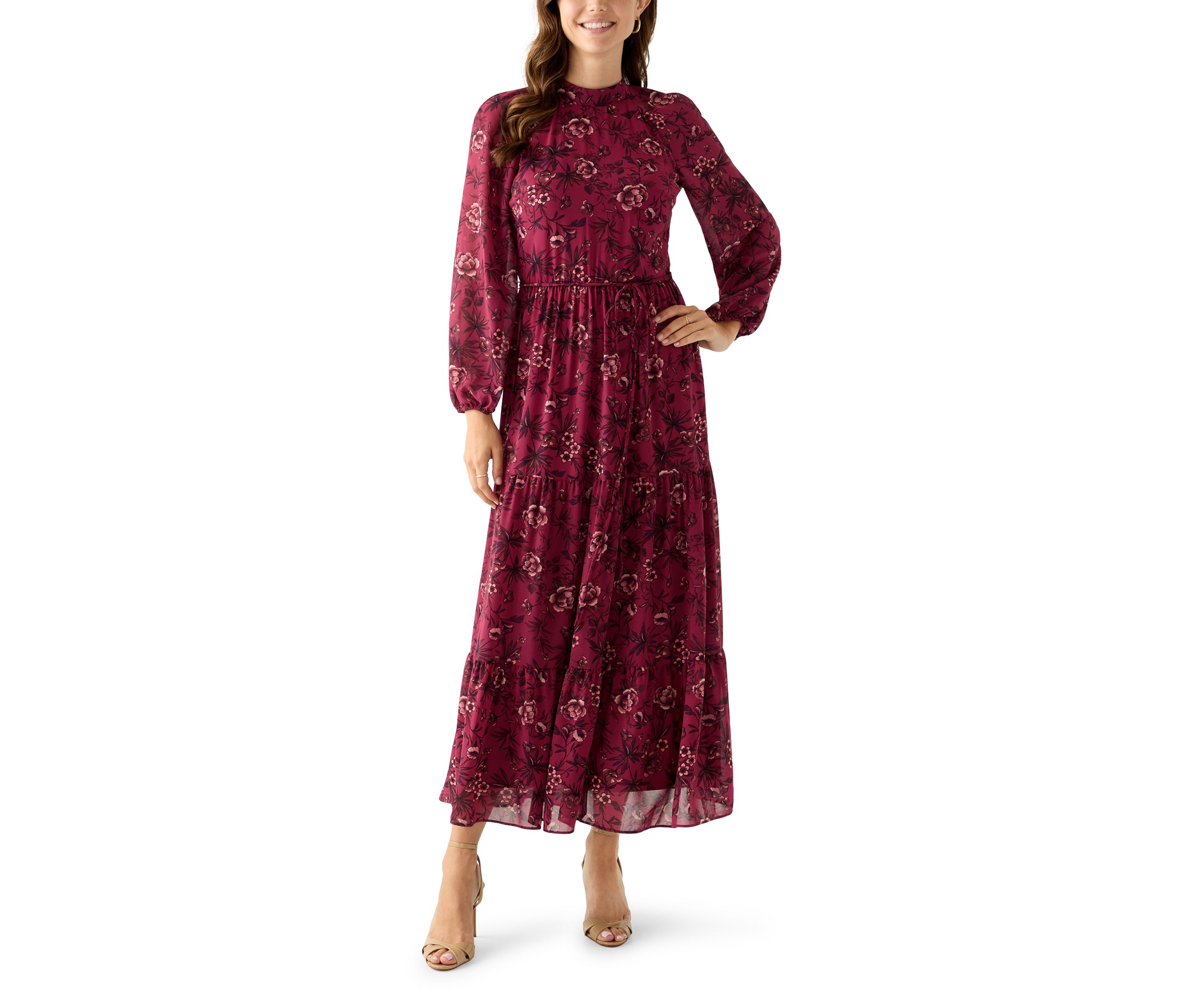 Womens Floral Print Chiffon Maxi Dress 