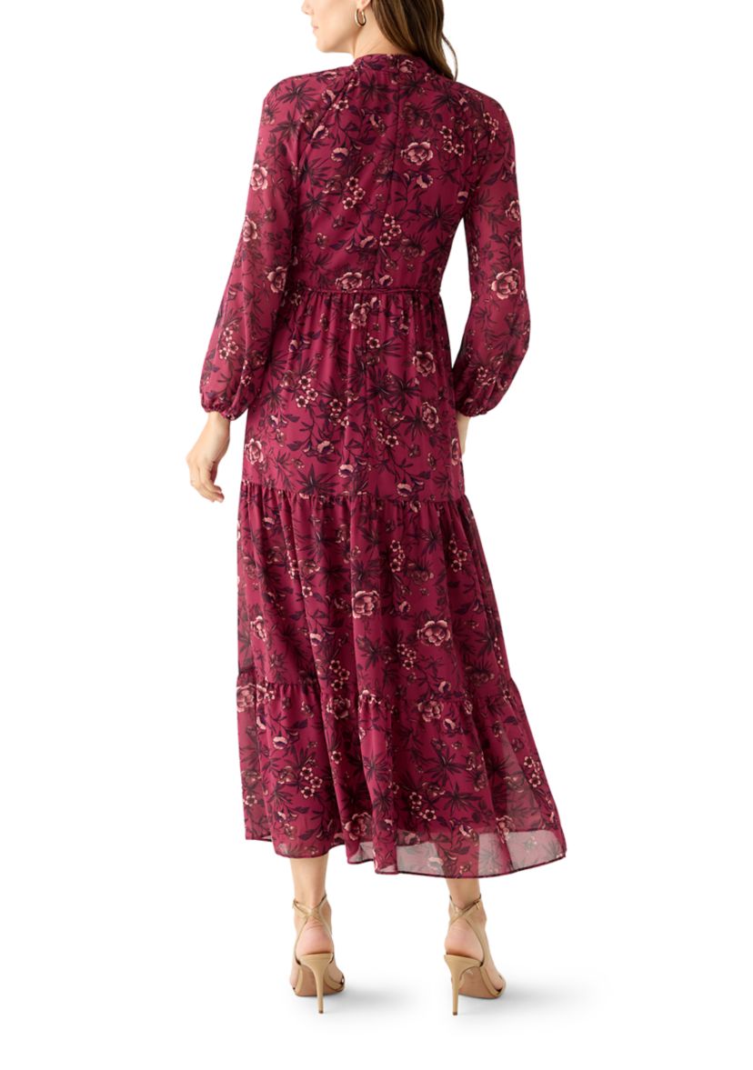 Womens Floral Print Chiffon Maxi Dress 