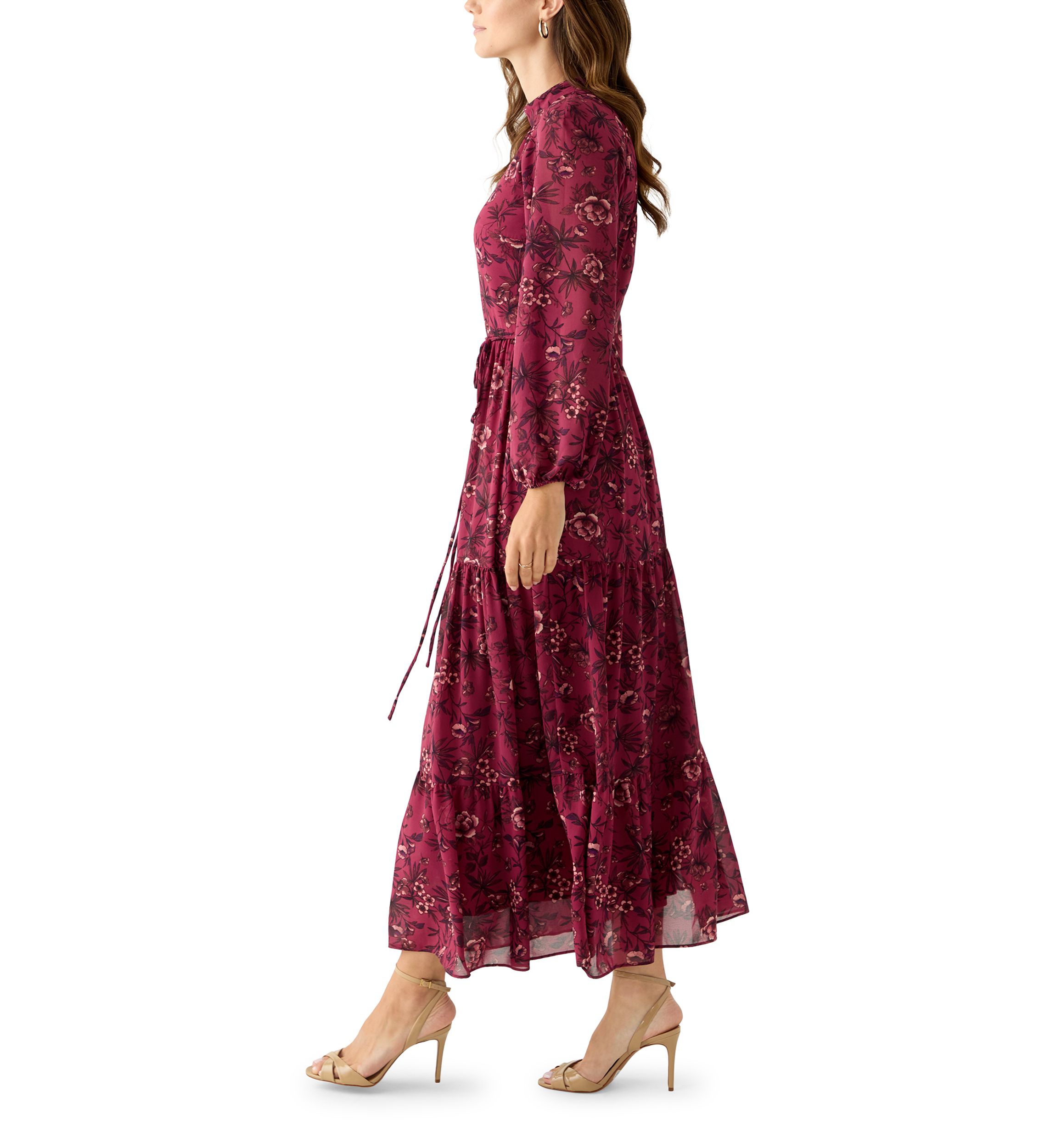 Womens Floral Print Chiffon Maxi Dress 