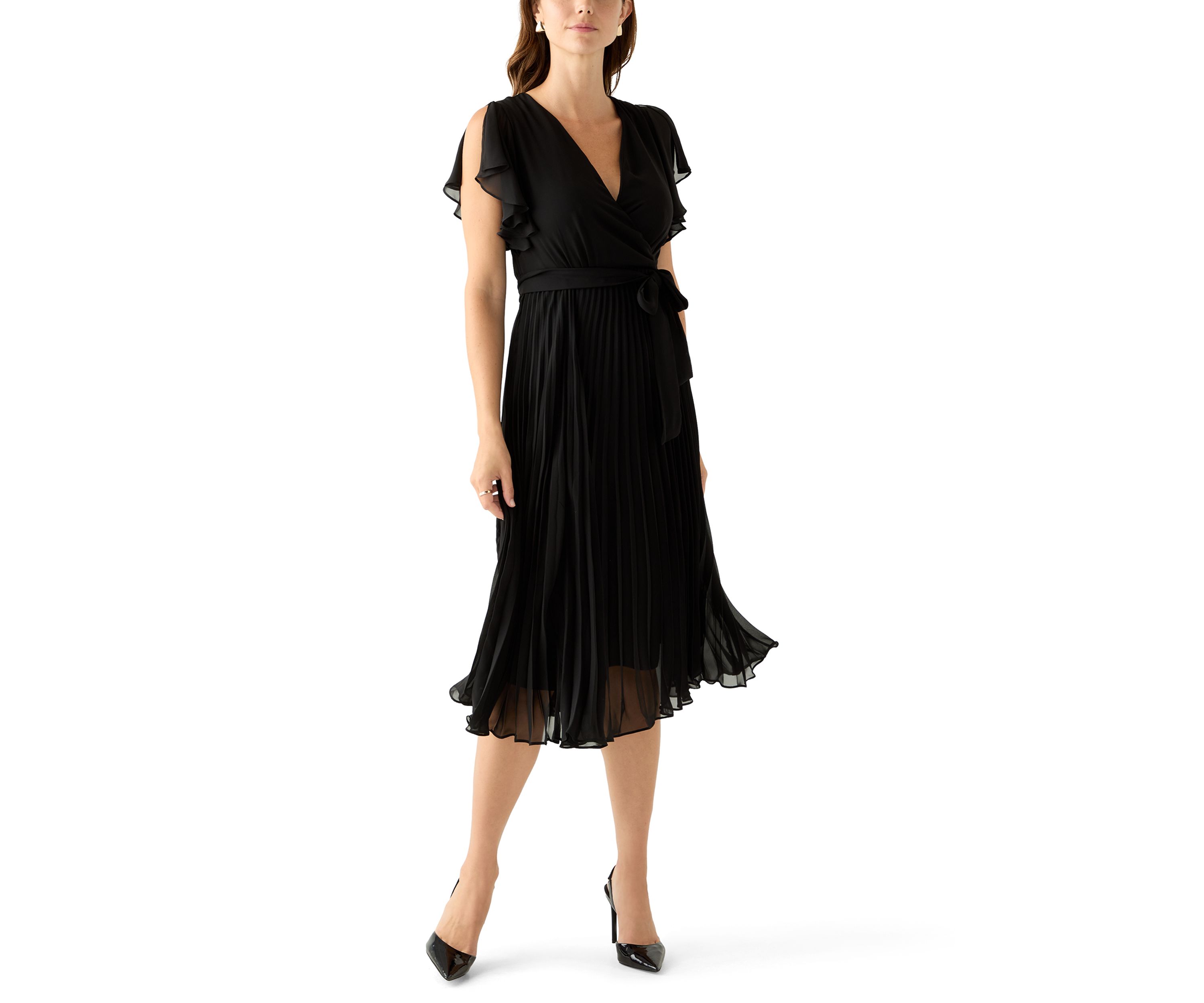 Womens Flutter Sleeve Chiffon Midi Dress